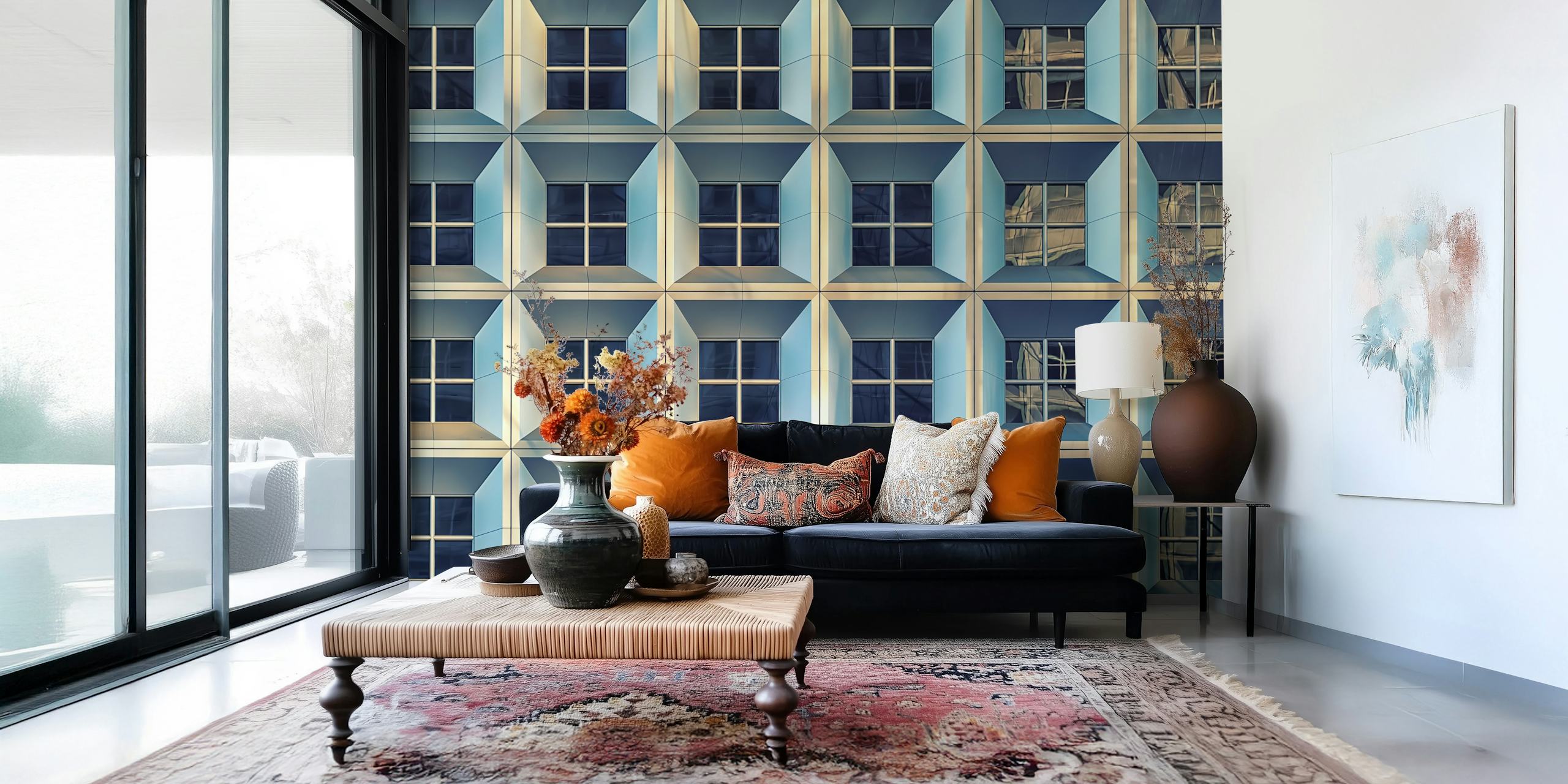 Modern Facade behang in een kamersetting