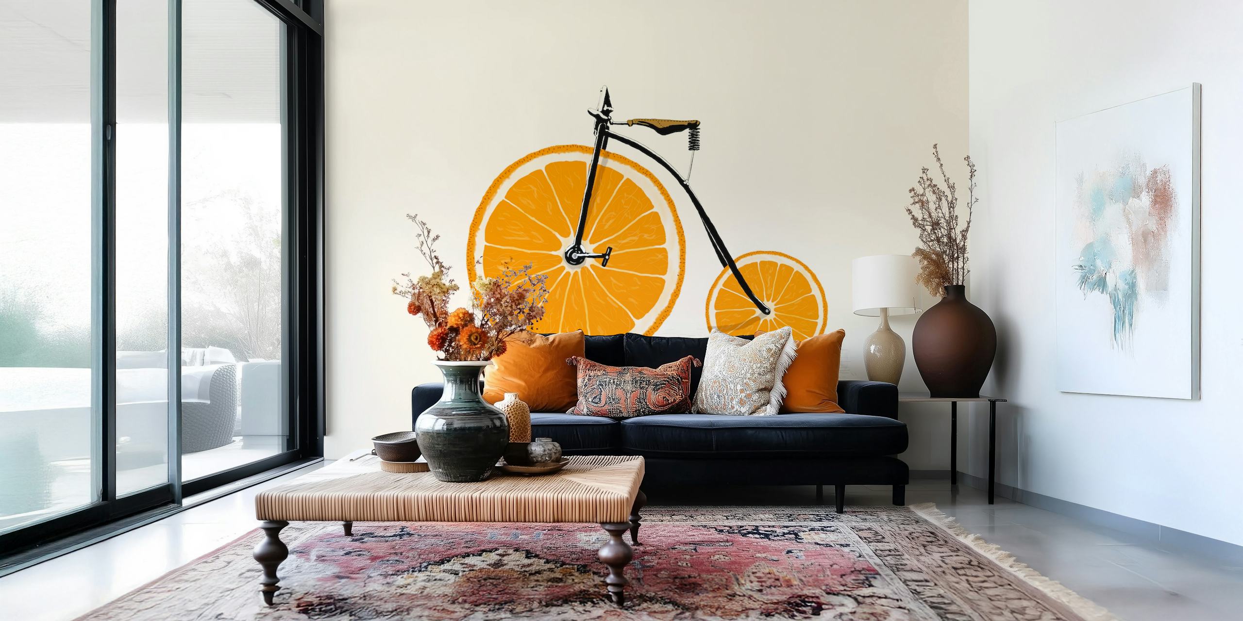Bicycle with orange slice wheels wallpaper