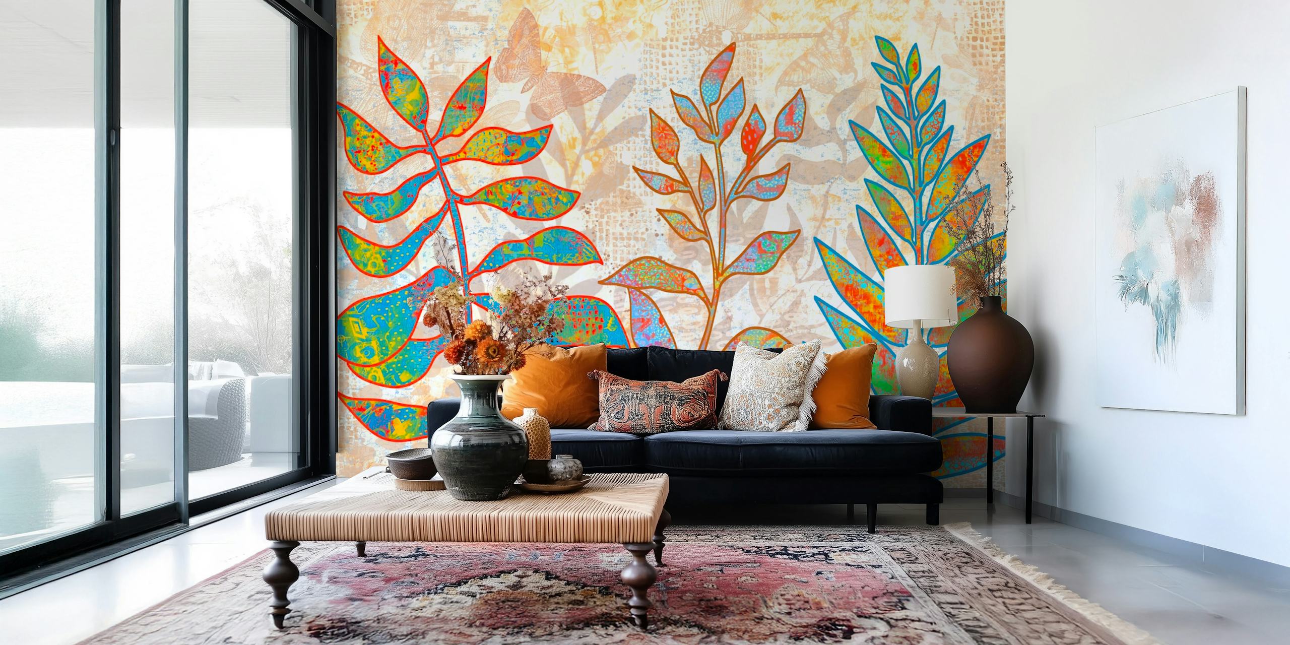 Vibrant wallpaper featuring colorful magical leaves