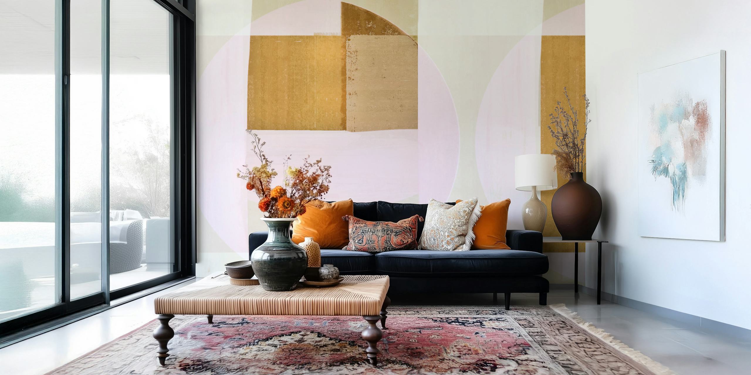50s geometrisk design tapet i et rom
