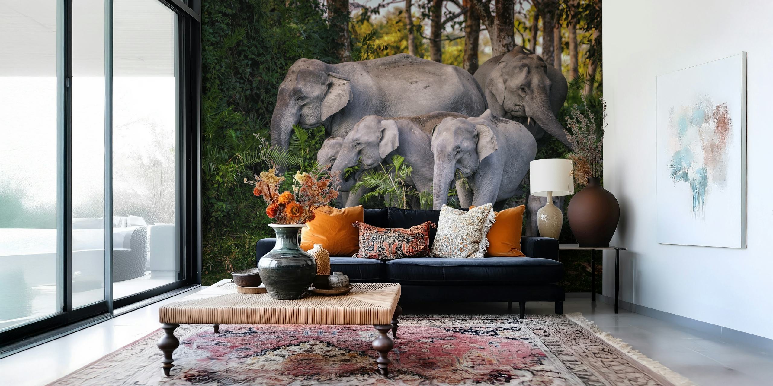 Tapetti, jossa on tasty leaves -kuosi huoneessa