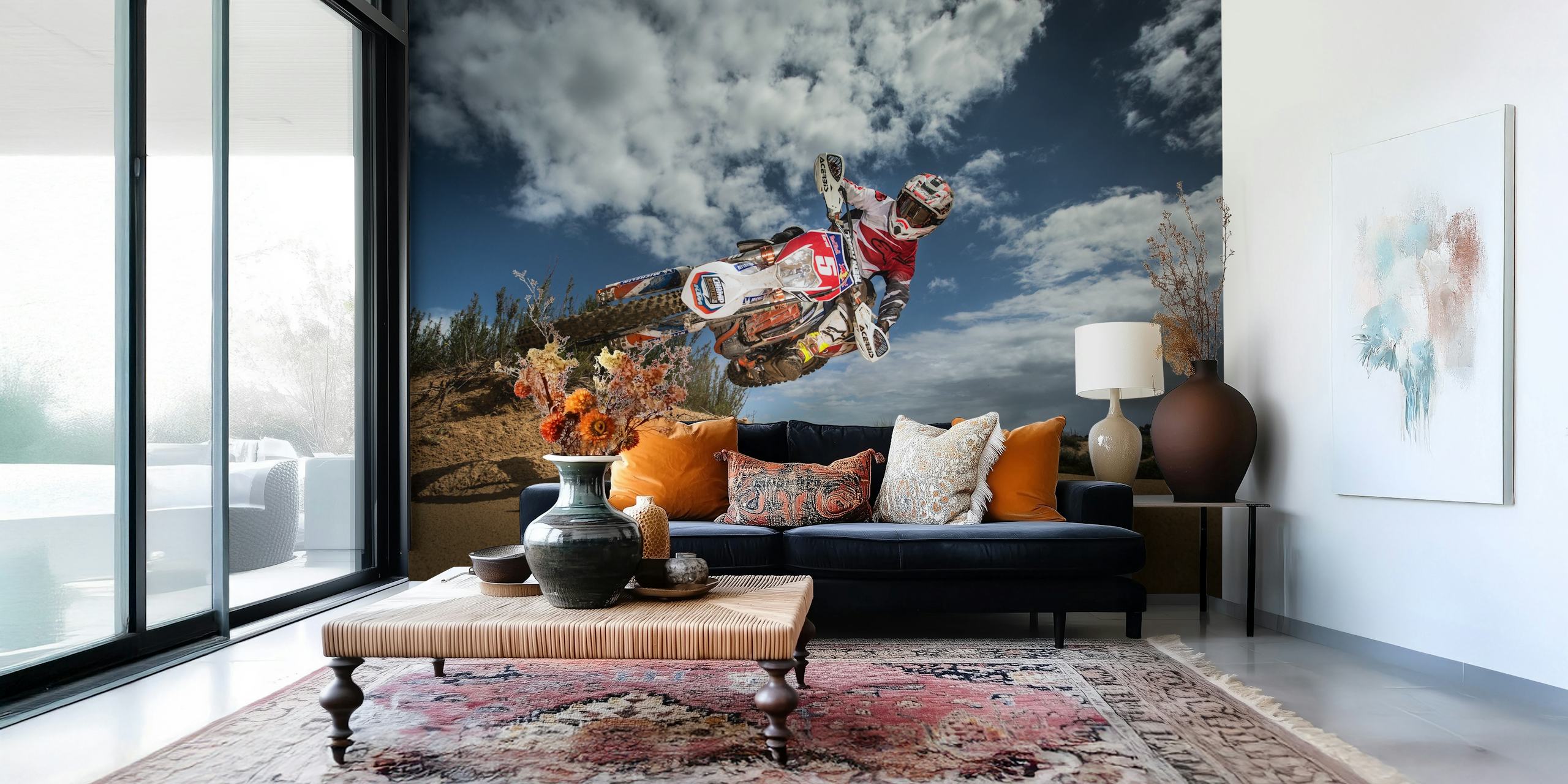 Dynamisk motorsykkel aksjon tapet i et rom