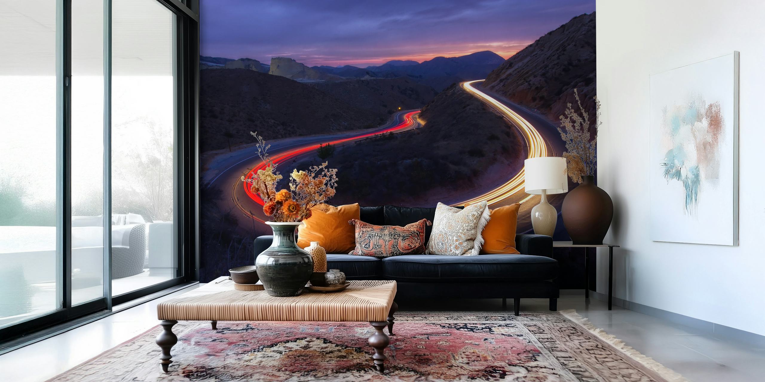 Headlights and brake lights wallpaper in a modern room