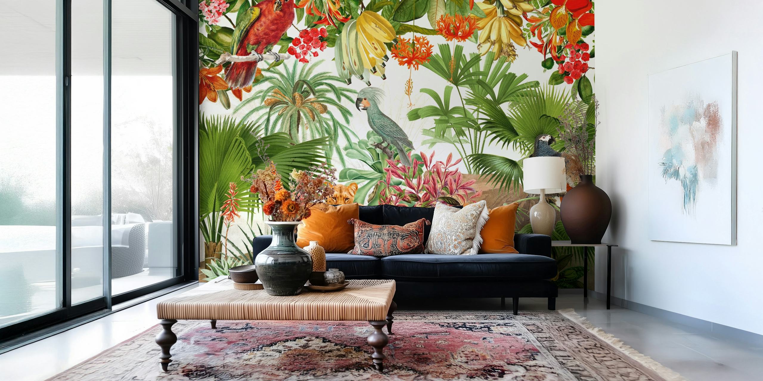 Exotic lush jungle papel de parede em um quarto