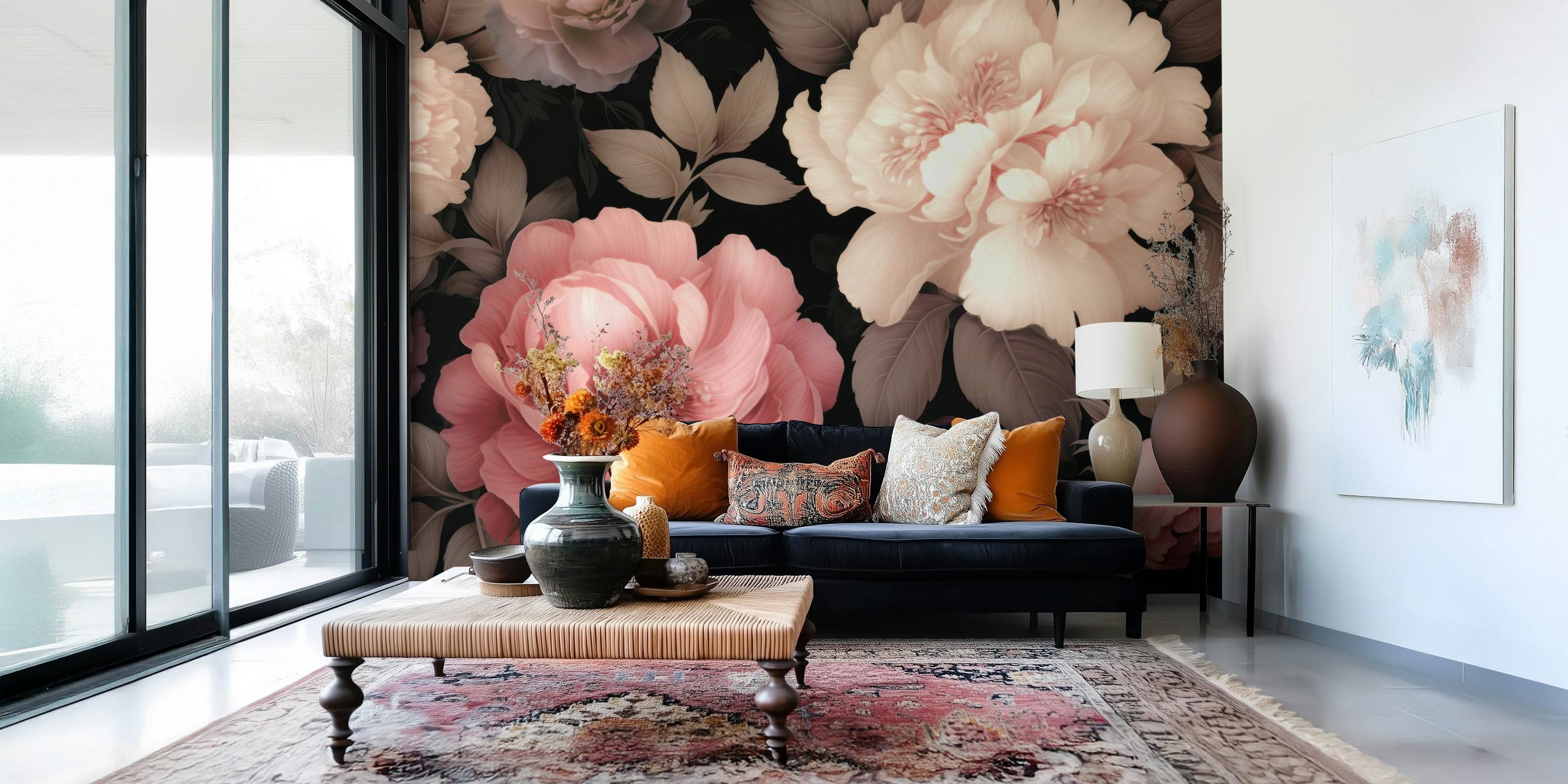 Blush Pink Bloemenbehang in een kamer