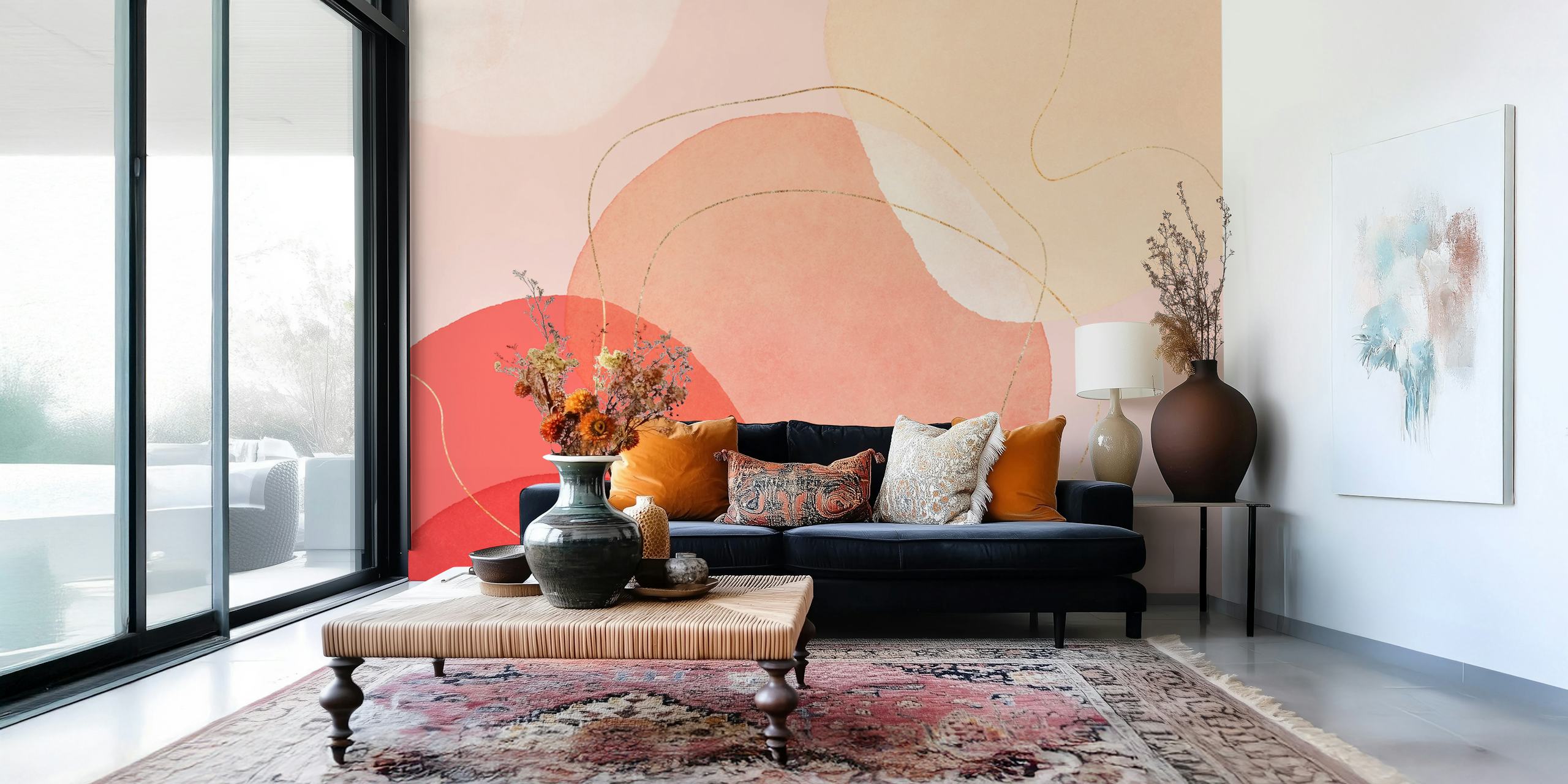 Organic pebble shapes in pink and gold tones wallpaper