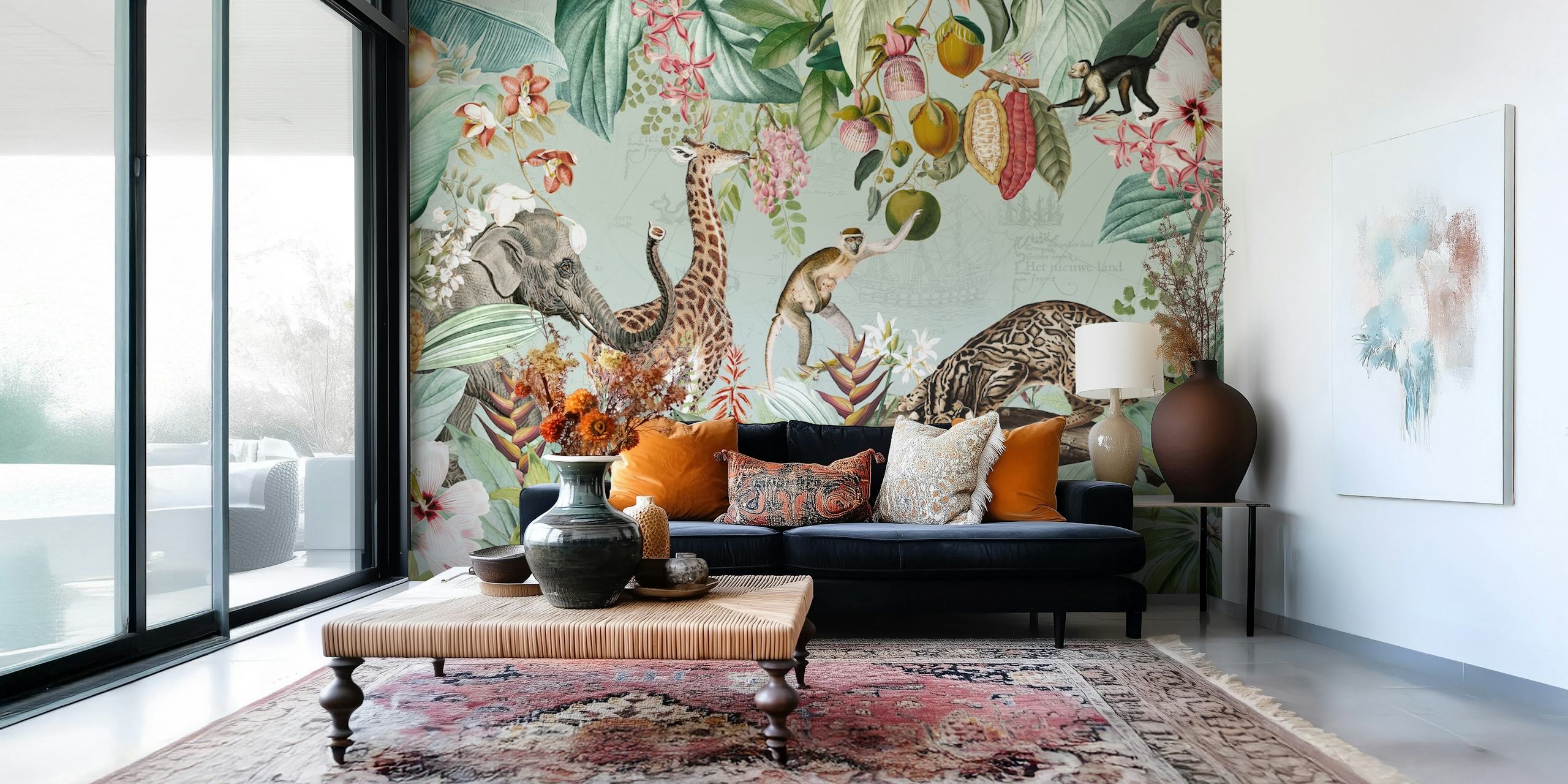African Tropical Jungle Safari wallpaper in a room