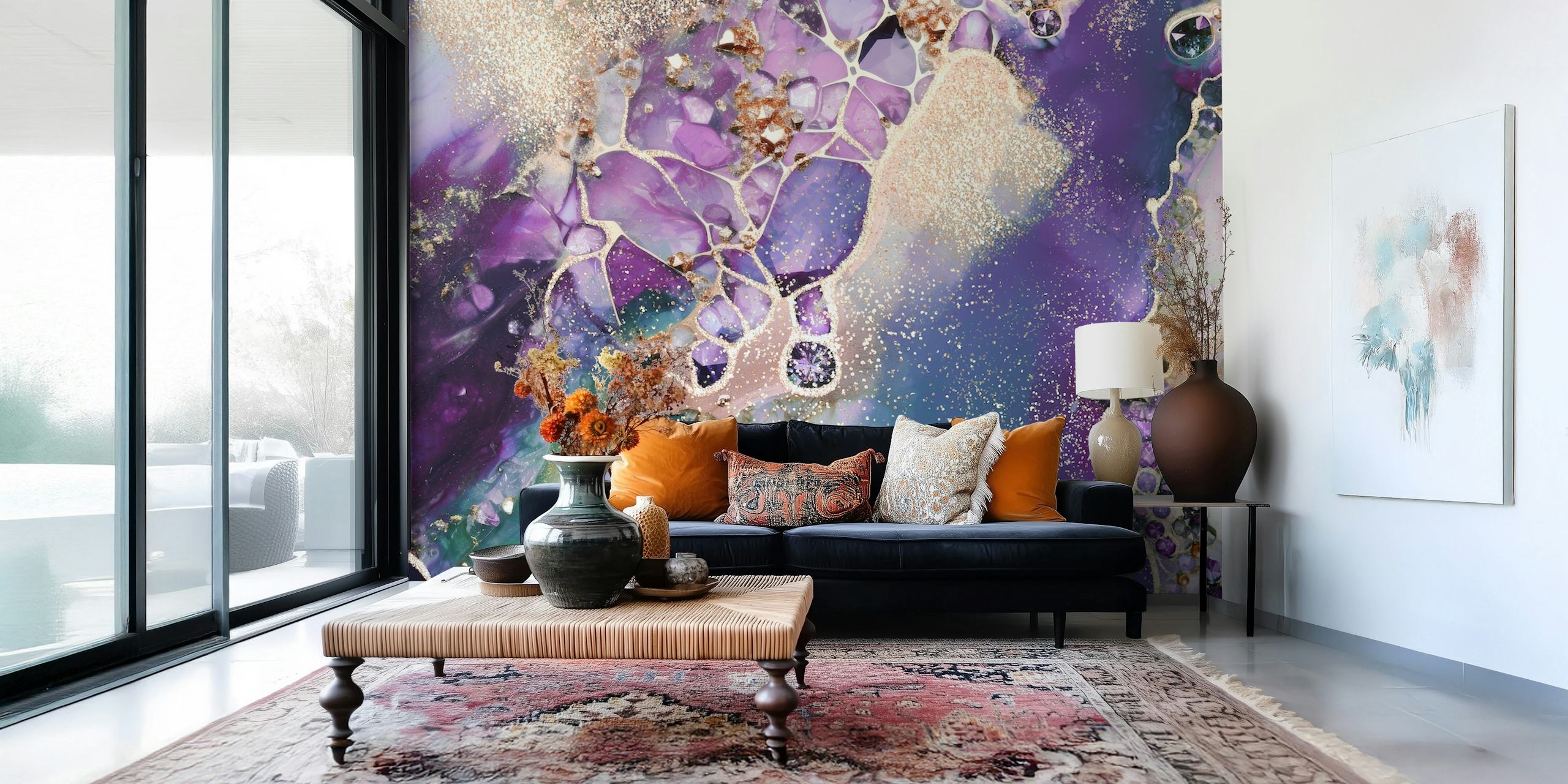 Amethyst Diamonds Gold Papel De Parede Em Um Quarto
