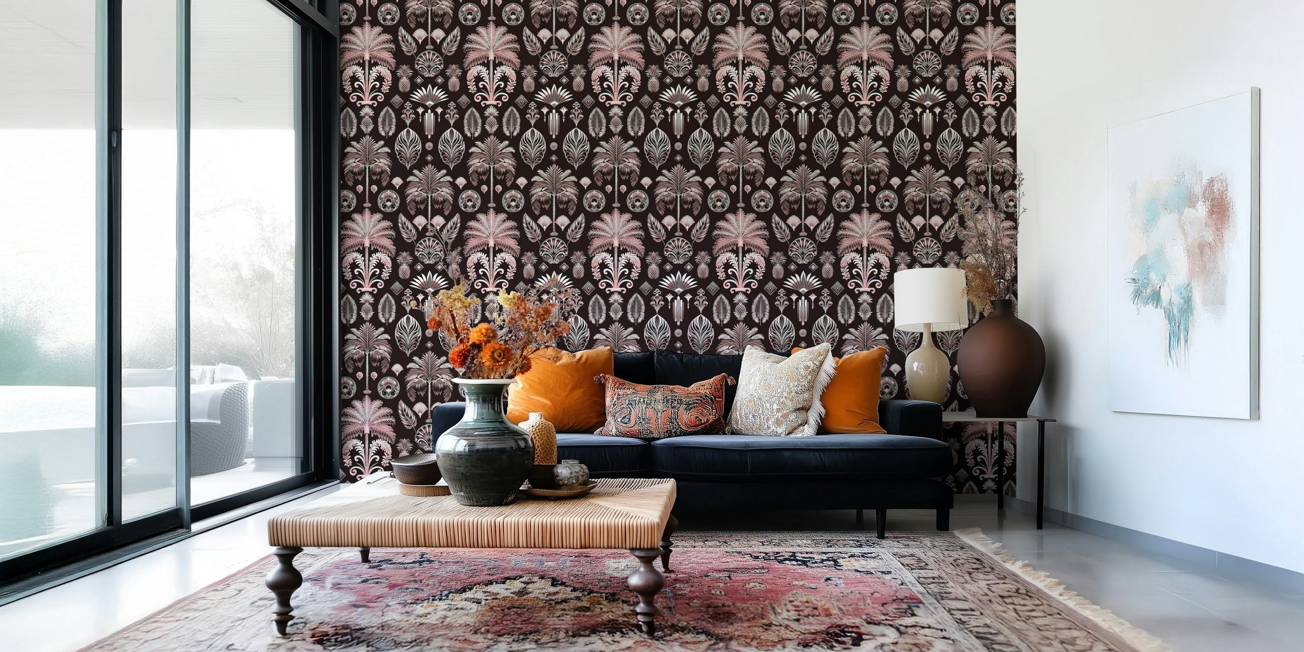 Exquisite palm tree and rose gold wallpaper design