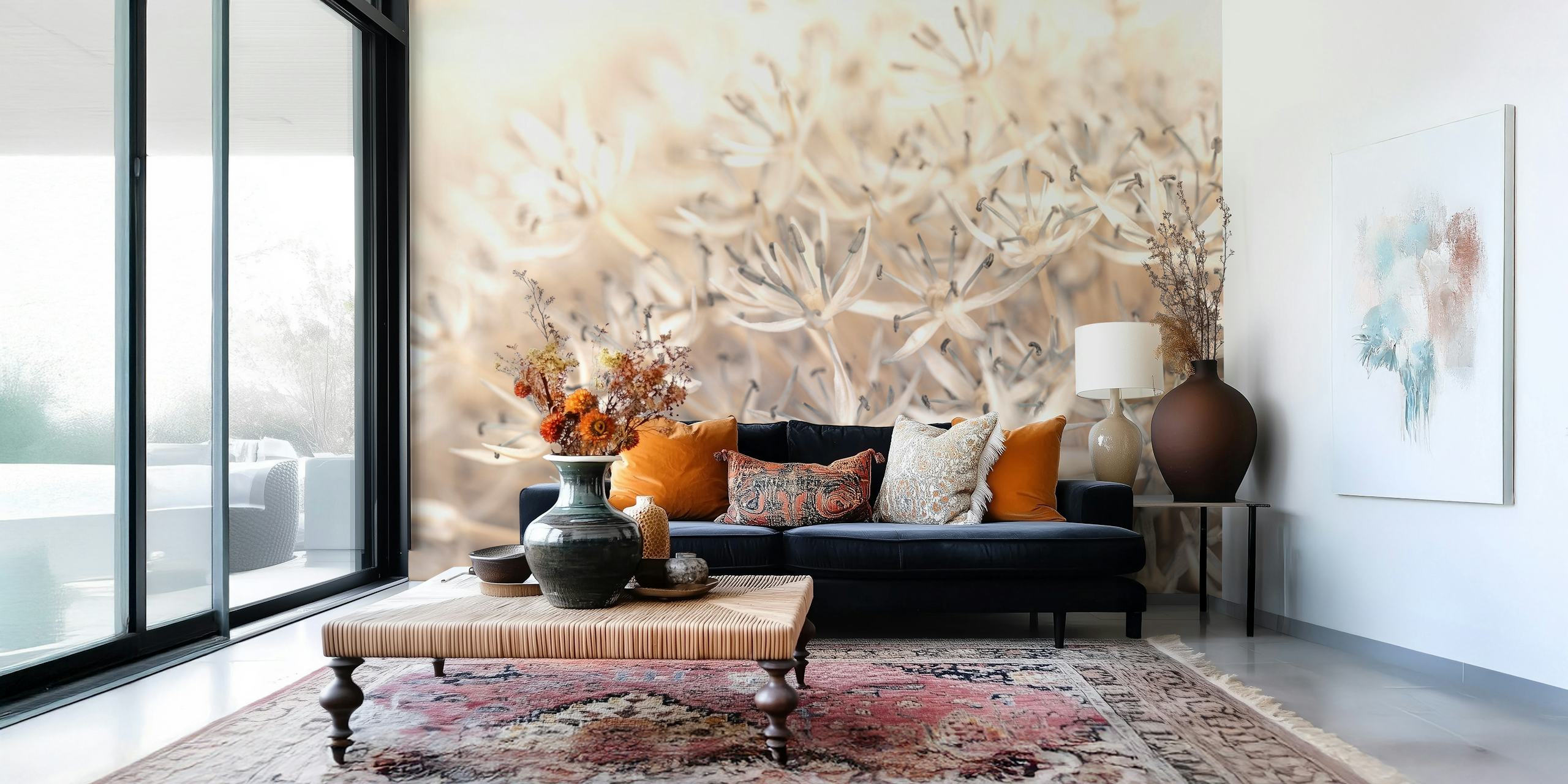 Carta da parati floreale con delicate fiori di allium