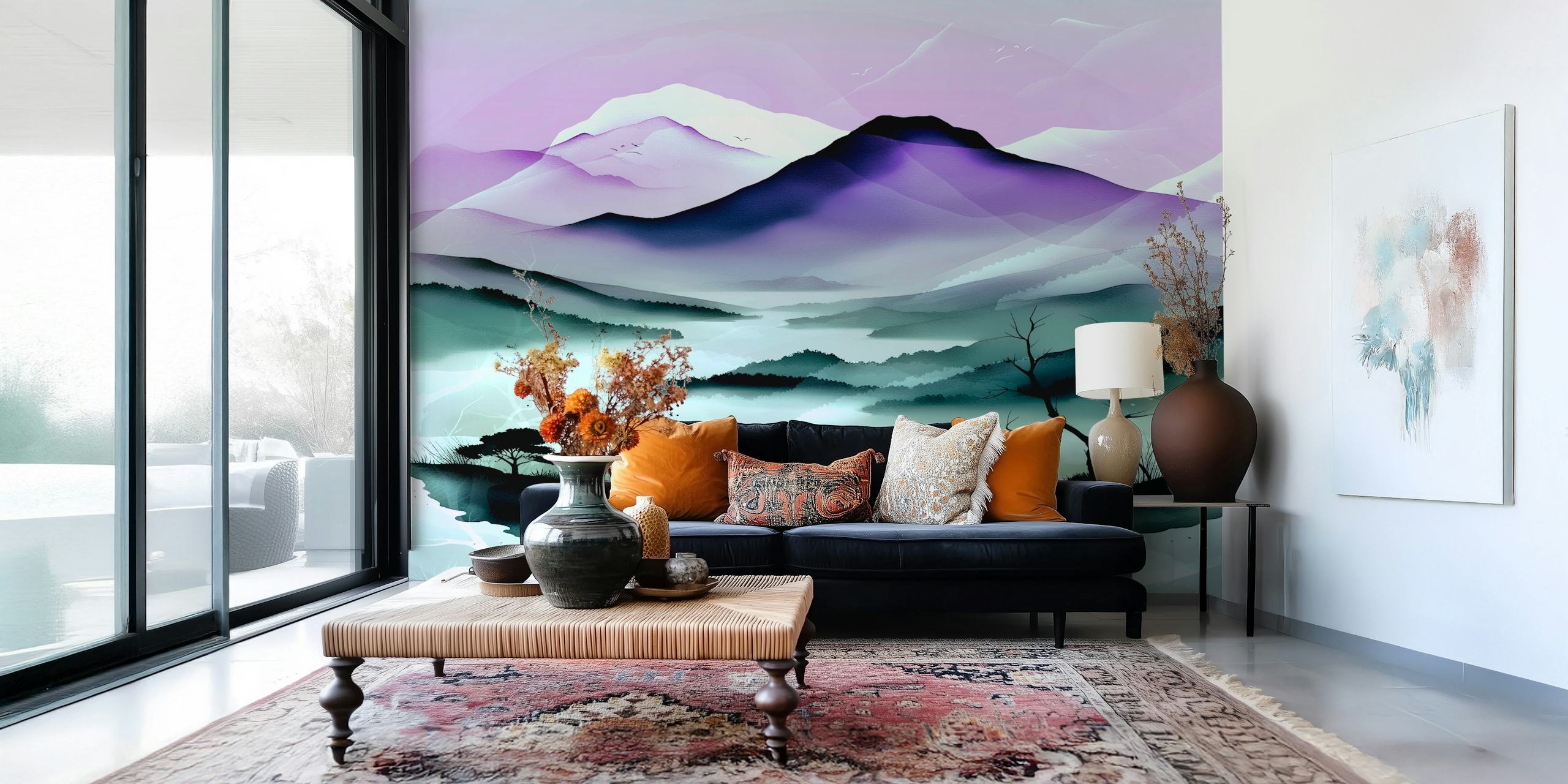 Misty Midnight Mountains wallpaper in a room