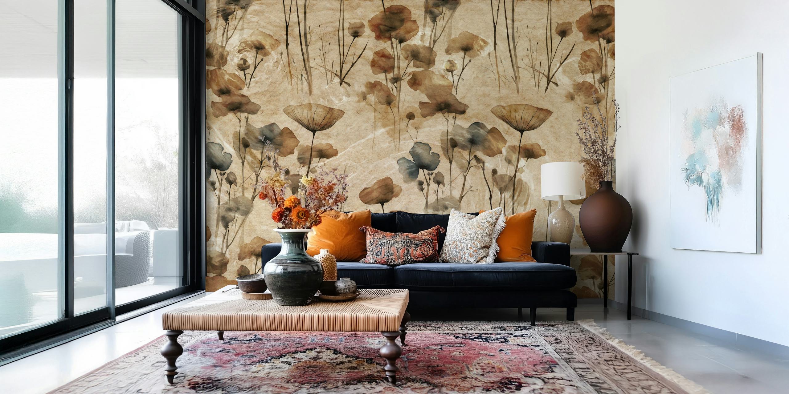 Muted Autumn Dry Flowers tapetti huoneessa