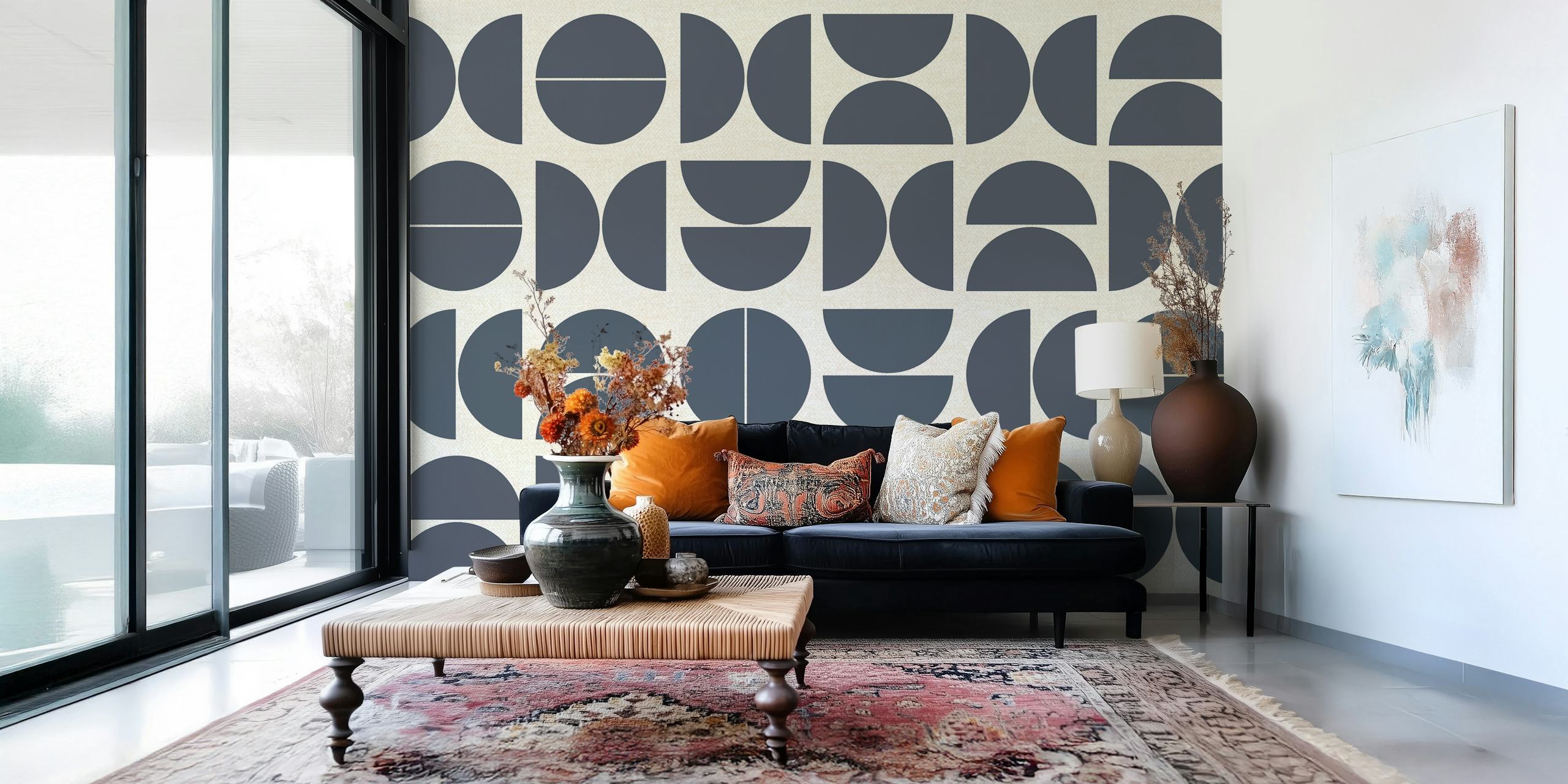 Slate Gray Bauhaus wallpaper design in a room