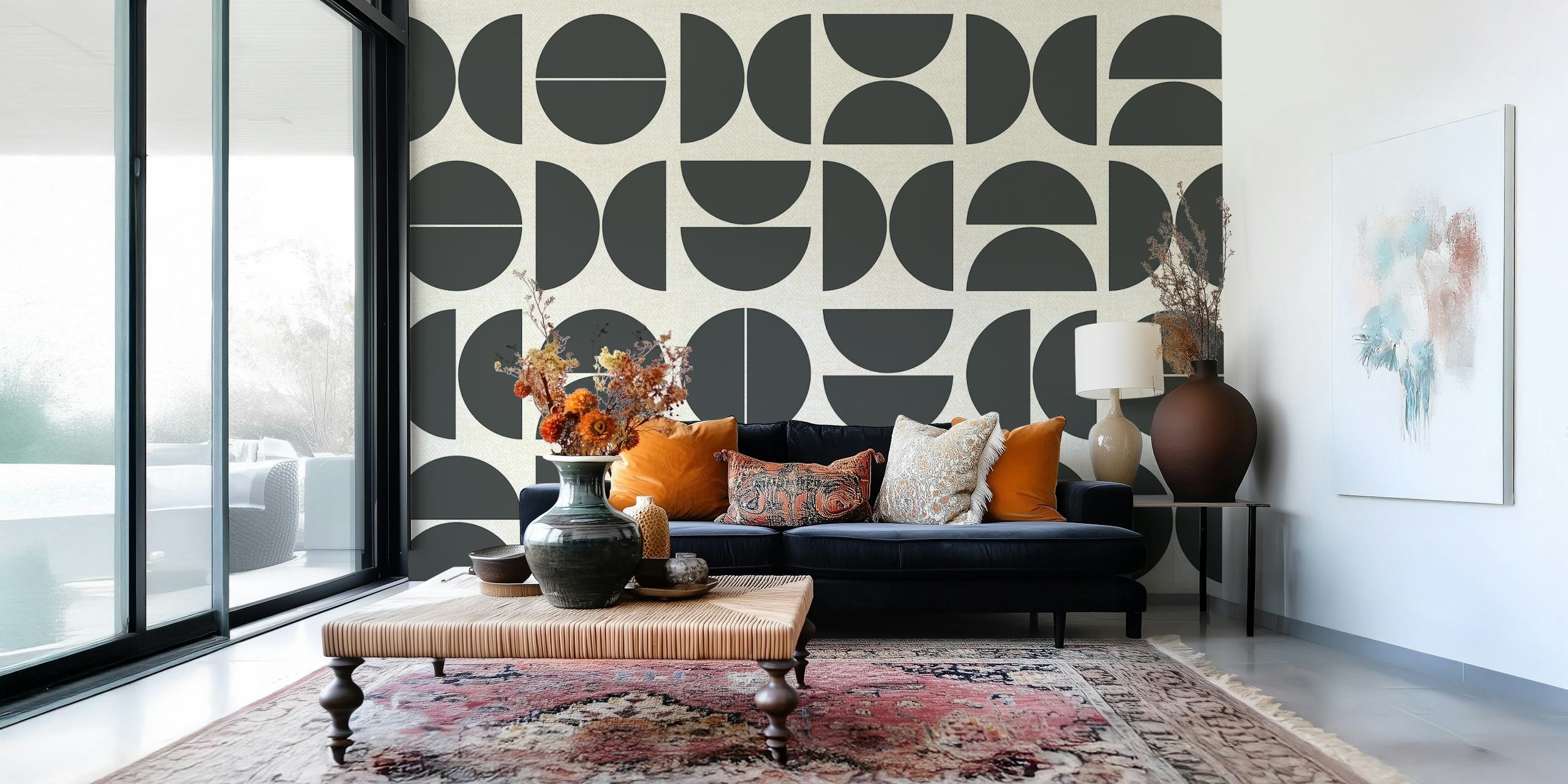 Geometrisk svart wallpaper i et rom