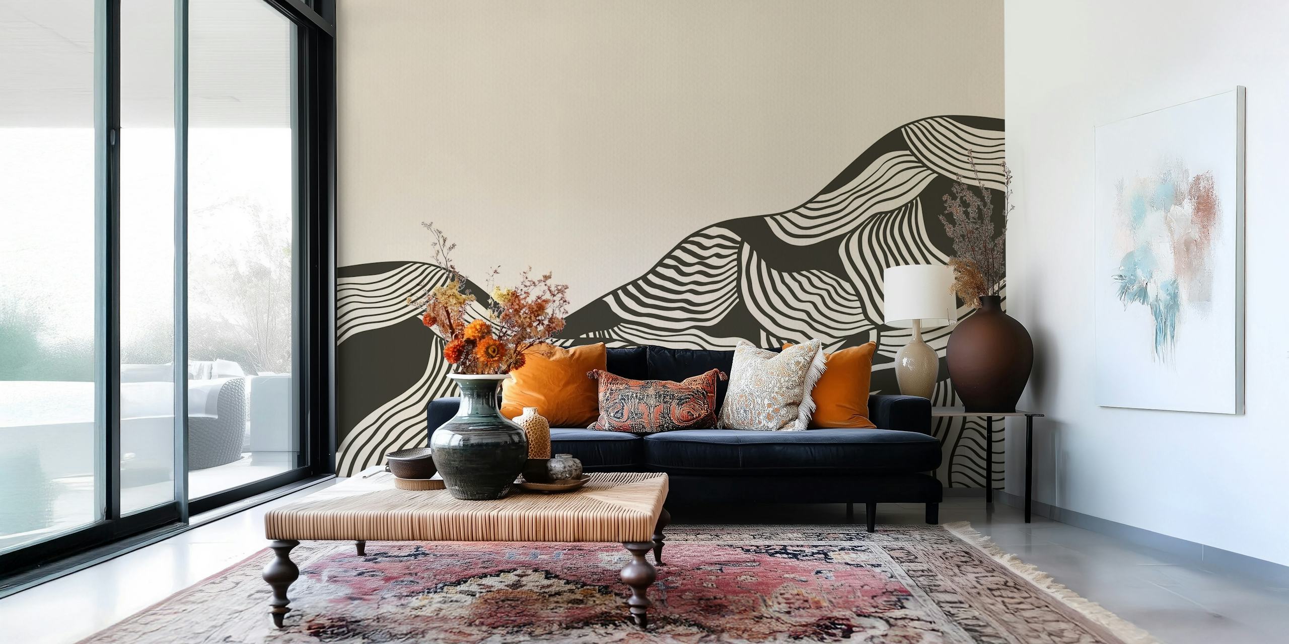 Tapeta Vintage Mountains Line Art u sobi
