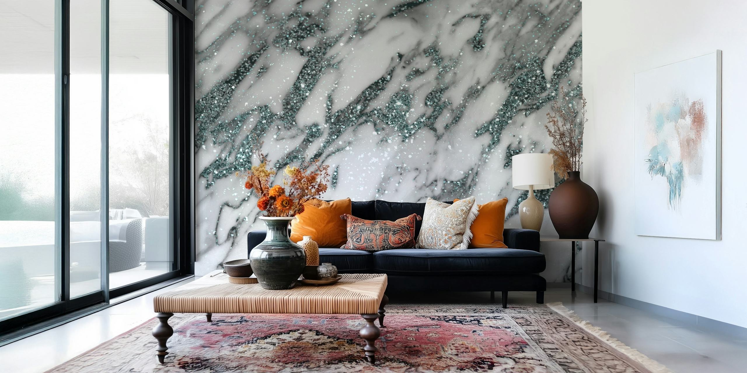 Tapettisuunnittelu White Marble Light Blue