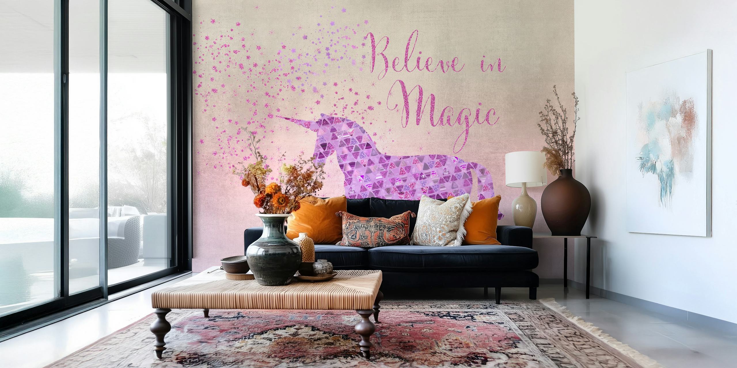 Unicorn wallpaper in a decorative room