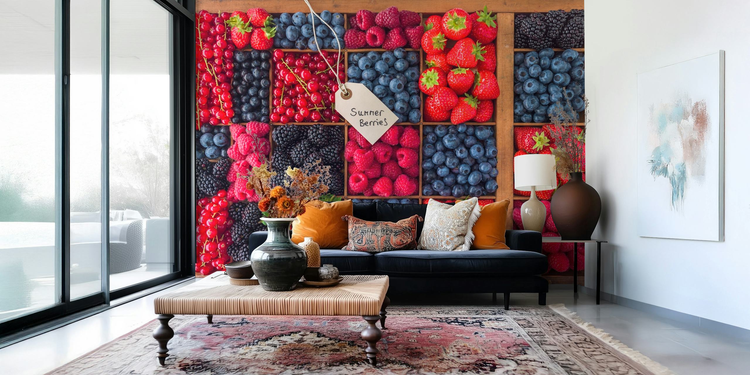 Colorful arrangement of berries in red and blue hues wallpaper