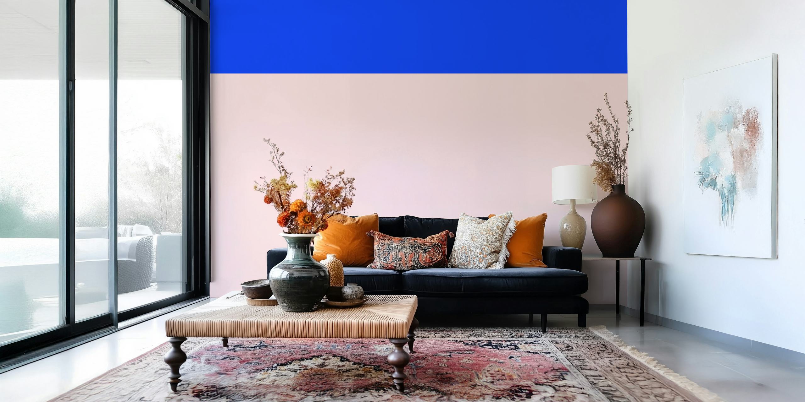 Blue and pink geometric wallpaper with blocks