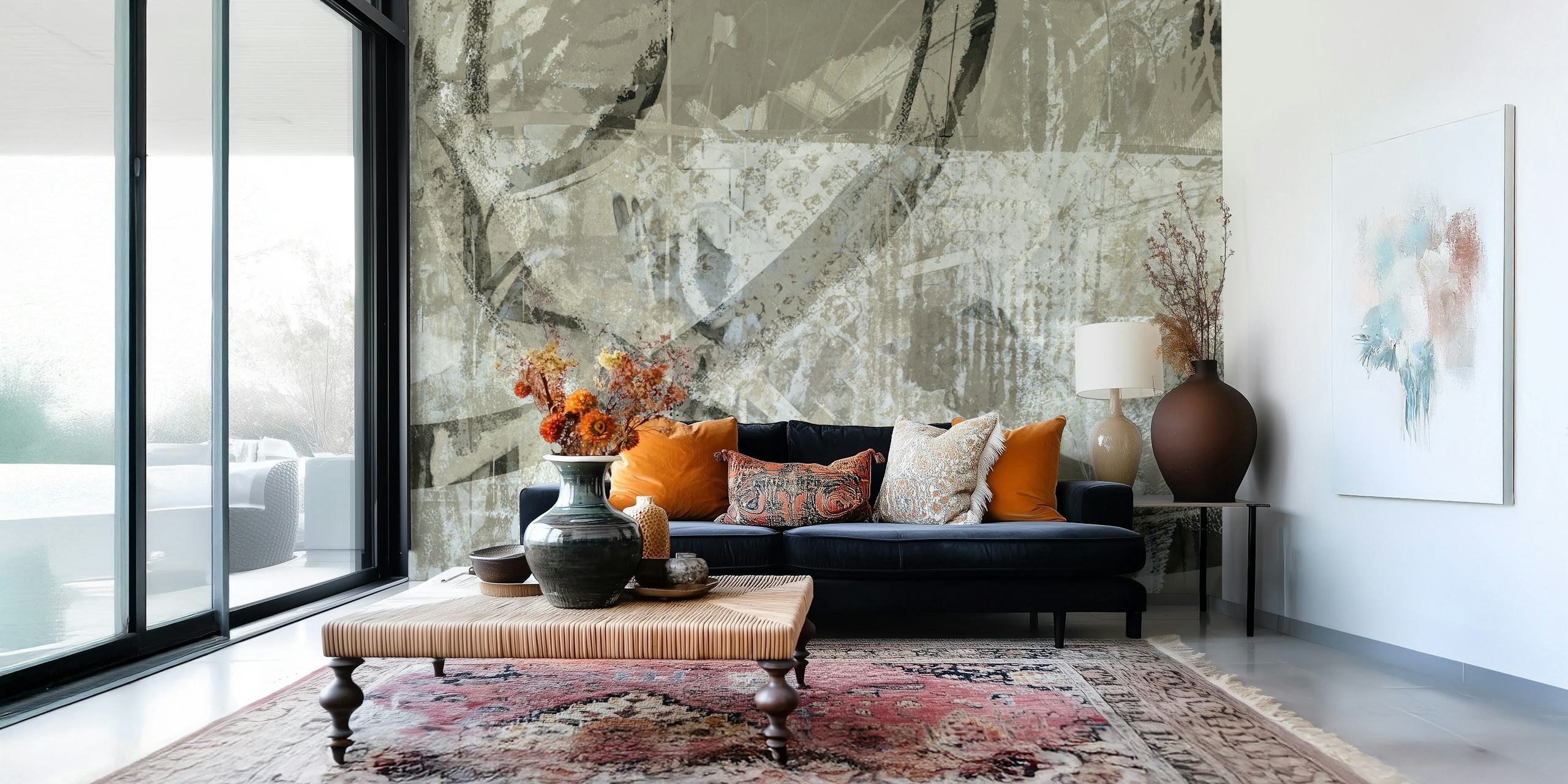Abstract geometric patterns in beige and grey tones wallpaper