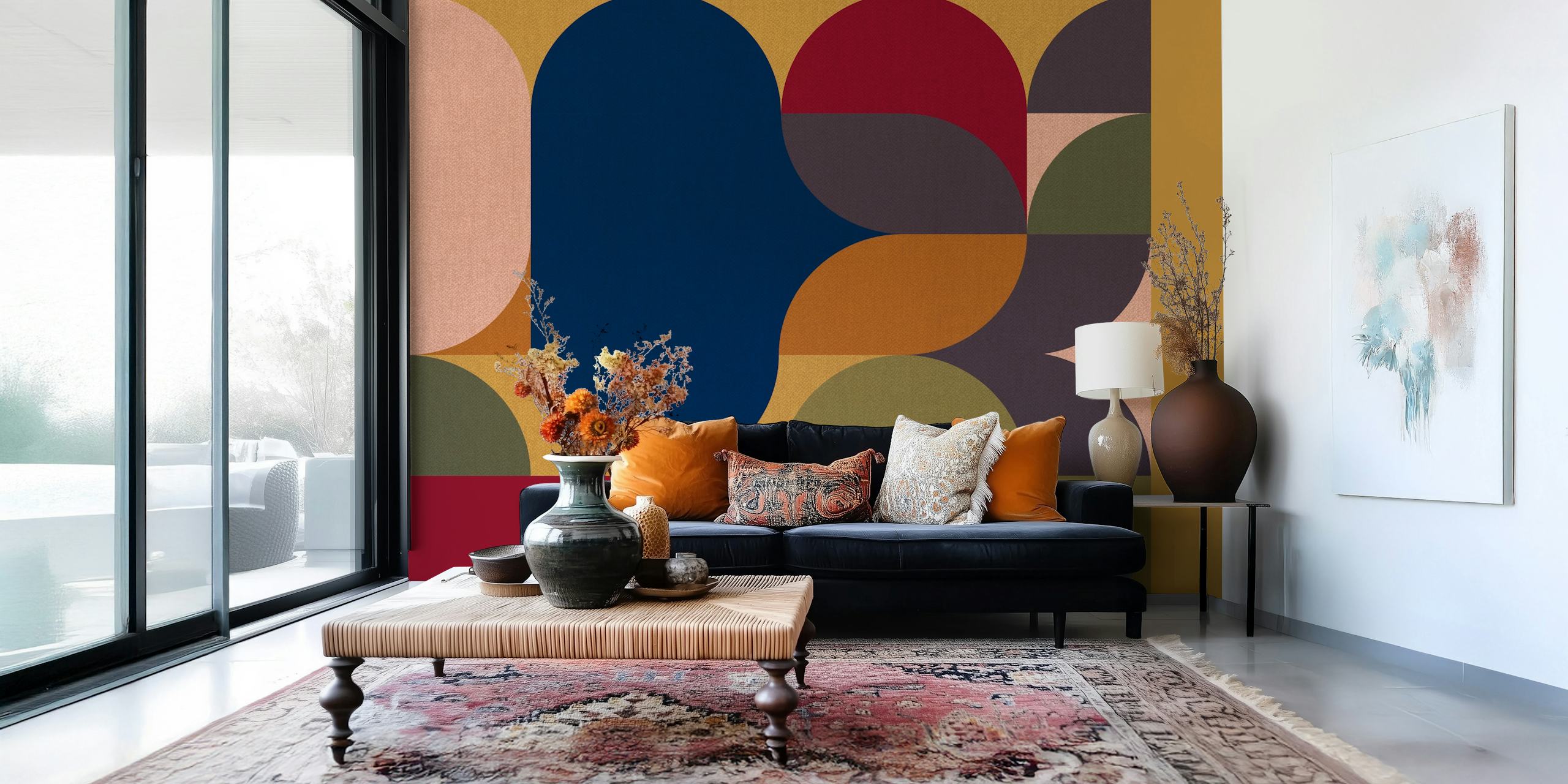 Geometric abstract shapes in warm colors wallpaper