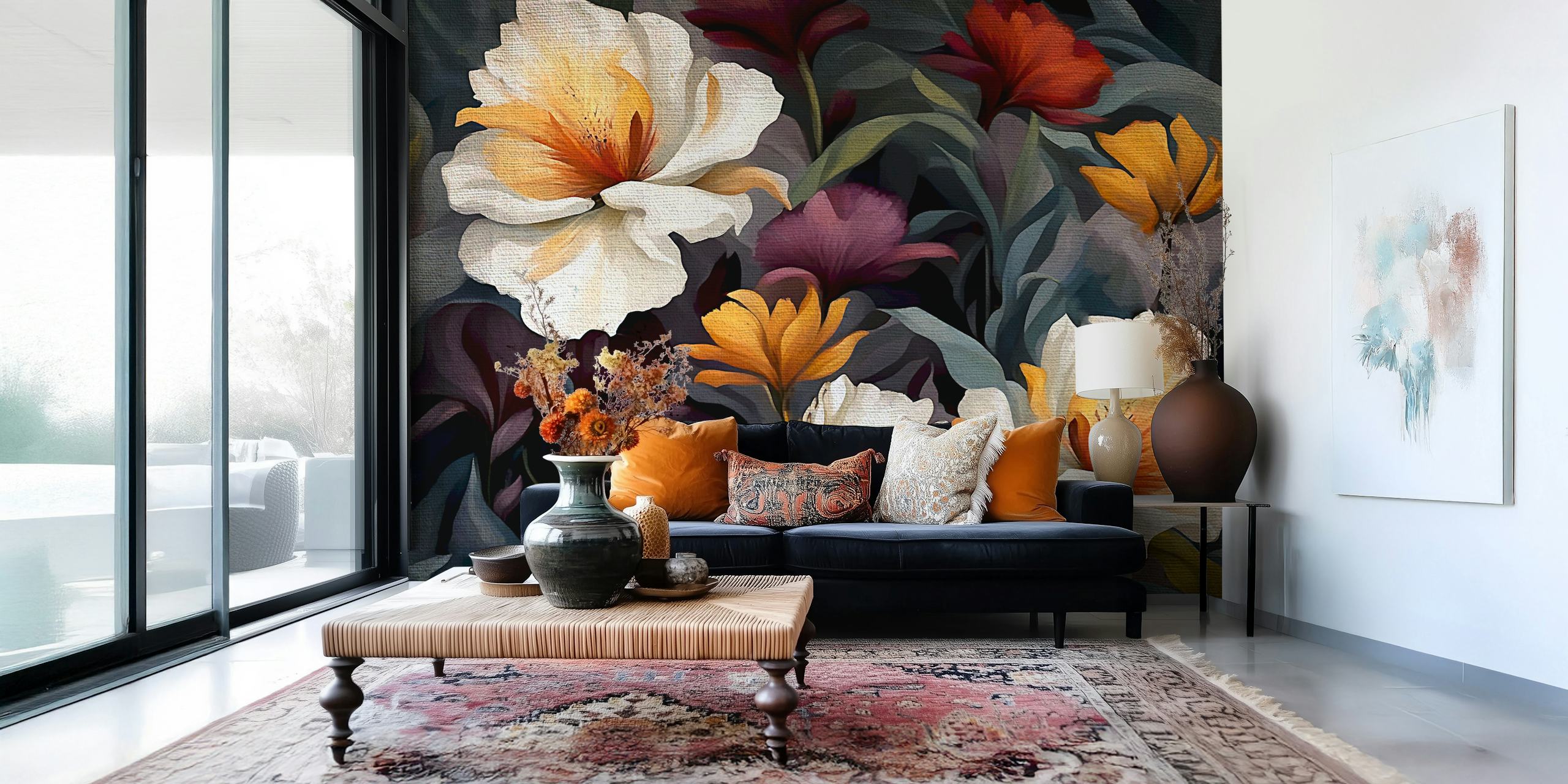 Papel pintado Moody Jungle Flowers Antique en la habitación