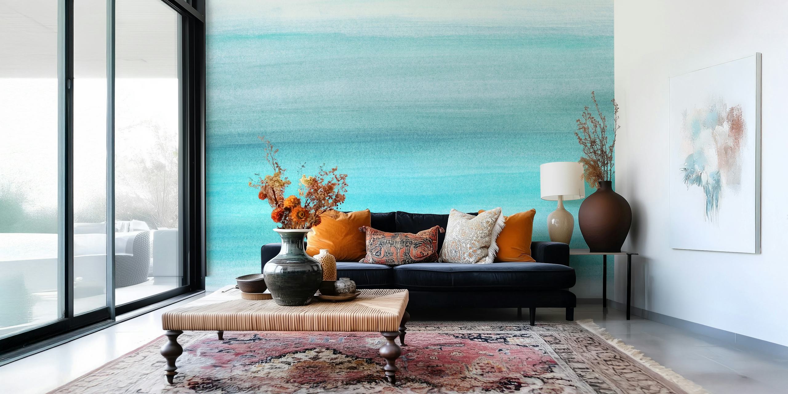 Aqua Blue Watercolor Dream 1 τοίχο με ήρεμους μπλε τόνους και απαλό μοτίβο ροής