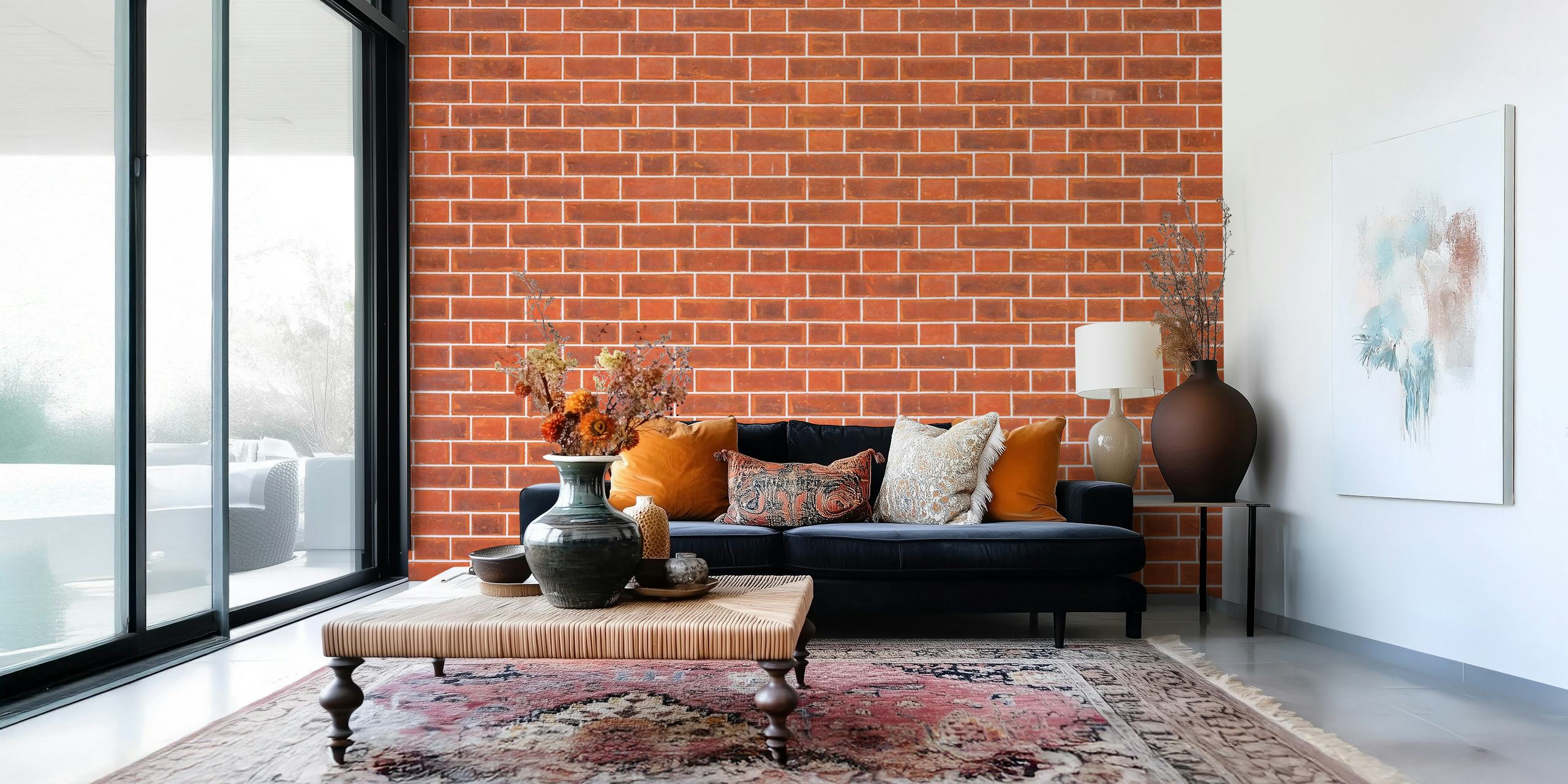 Terracotta brick pattern with white grout wall mural