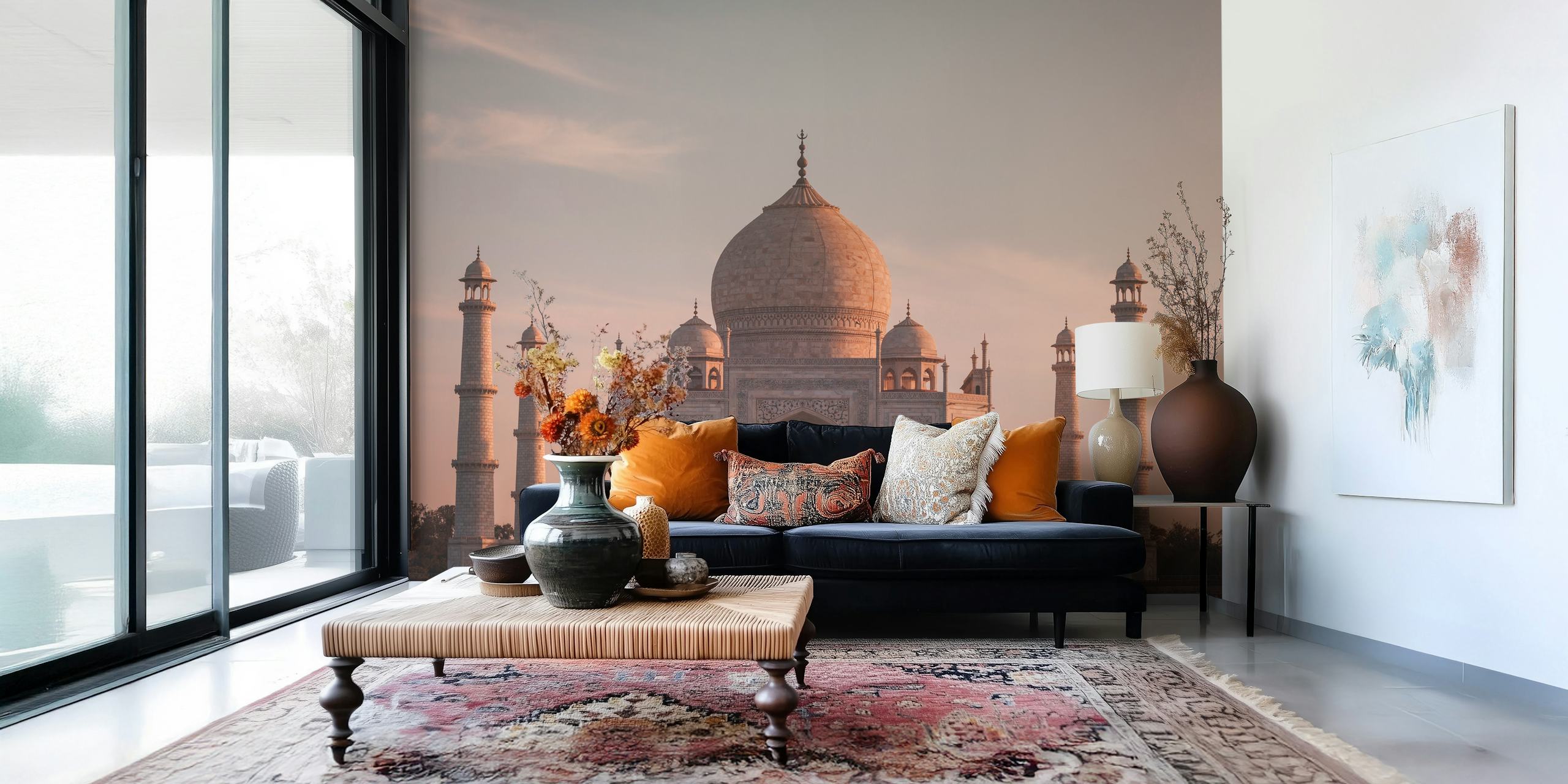 Taj Mahal architectural landmark in soft tones wallpaper