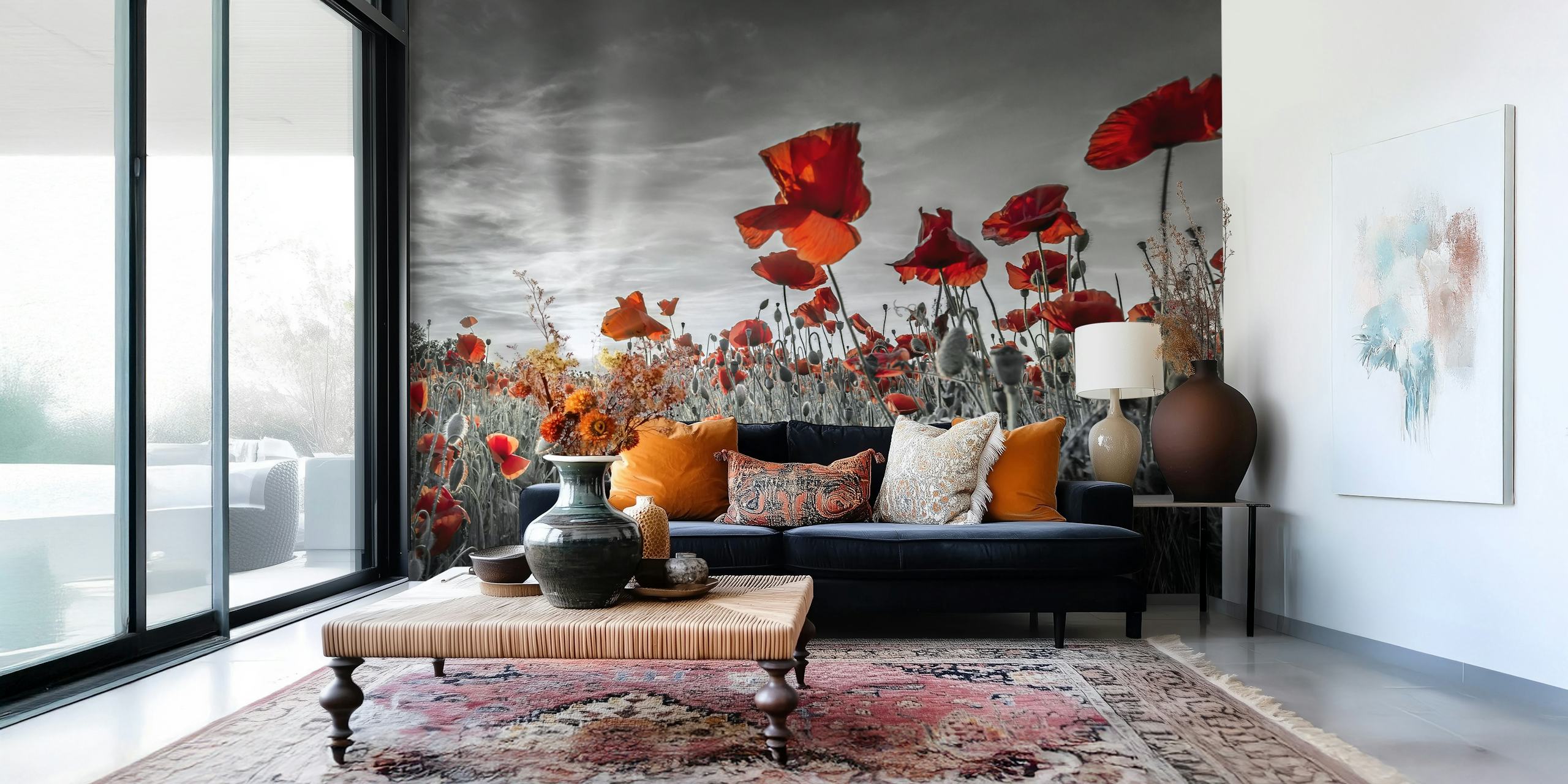 Poppy field ταπετσαρία σε ένα δωμάτιο