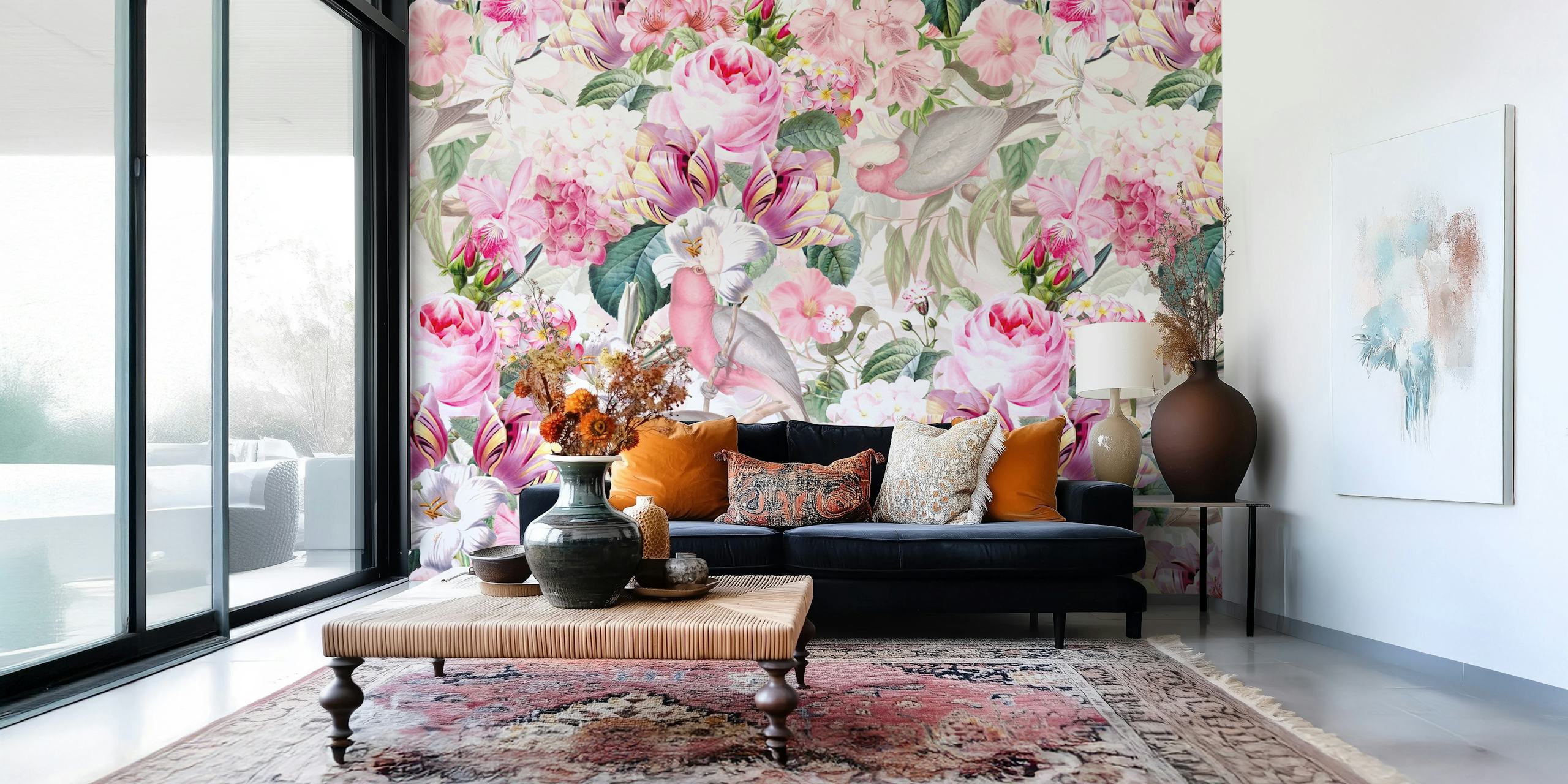 Vintage Baroque Opulent Roses And Cockatoos papel de parede