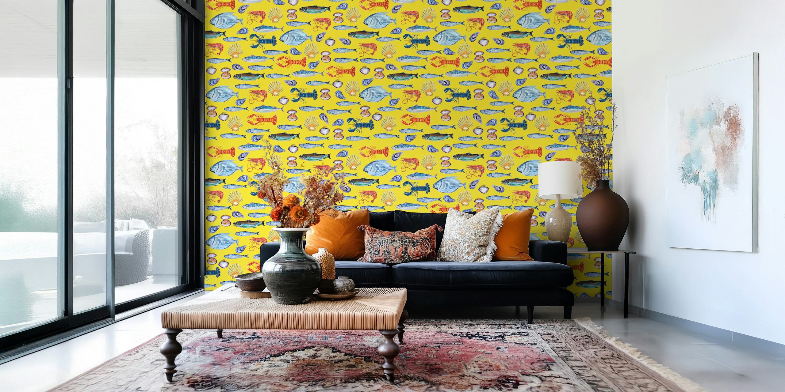 Shimmering Ocean Fish Scene On Yellow
