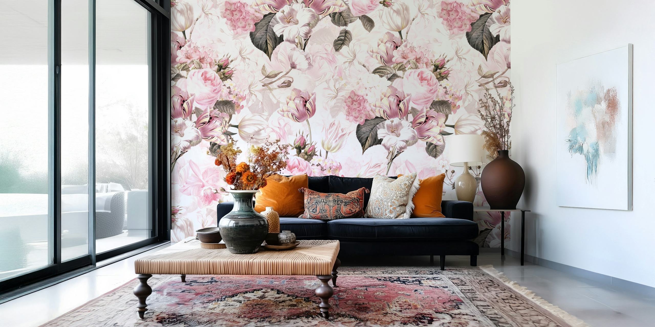 Baroque Maximalistic Vintage Rose e Tulipani Mazzi carta da parati