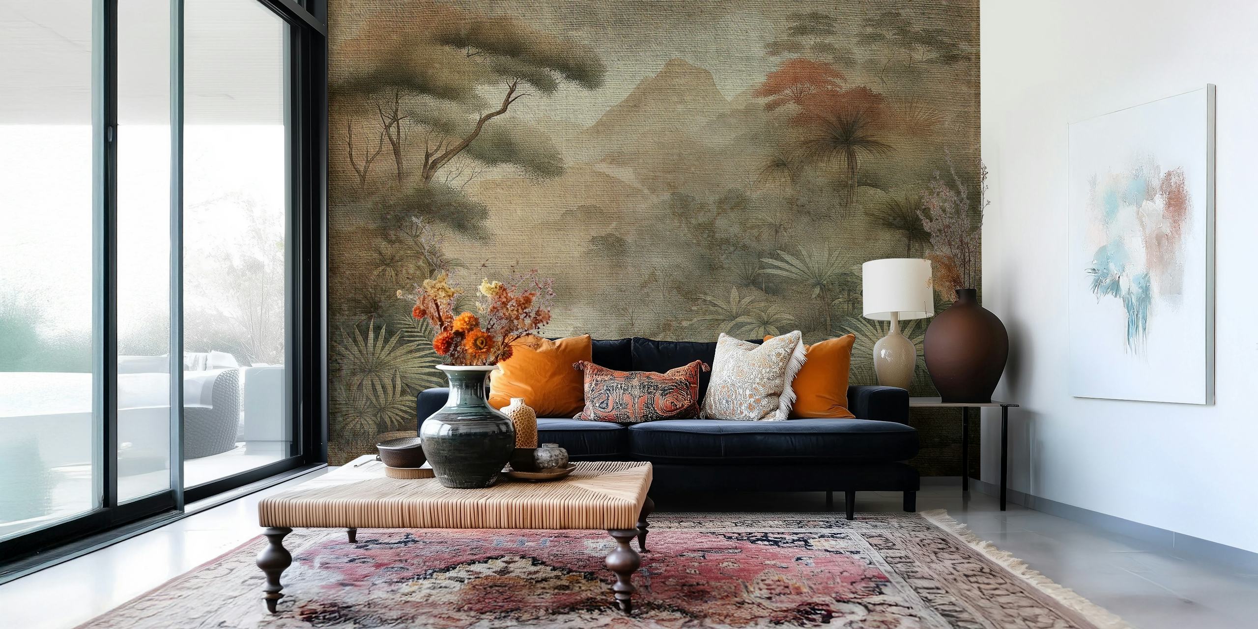 Tropical Asian Forest wallpaper in a room