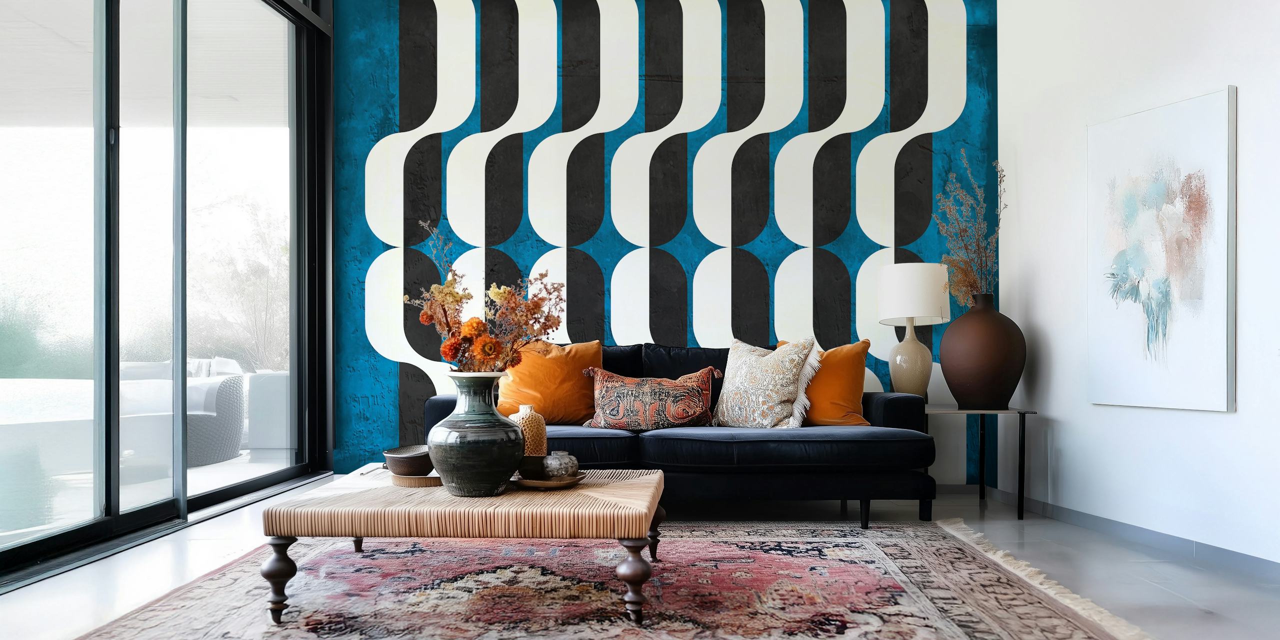 Black and blue geometric pattern wallpaper