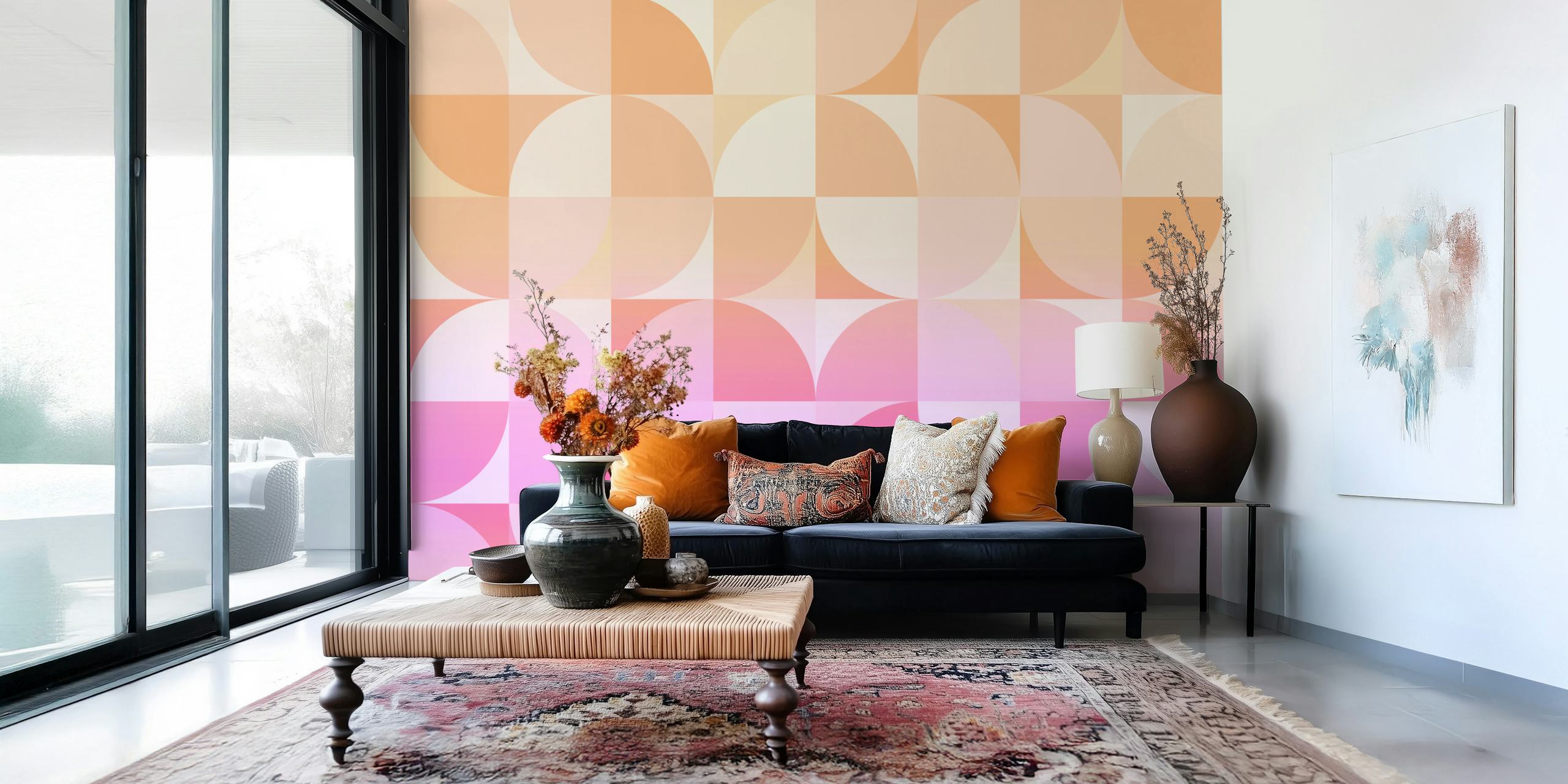 Geometric peach and pink circles wallpaper