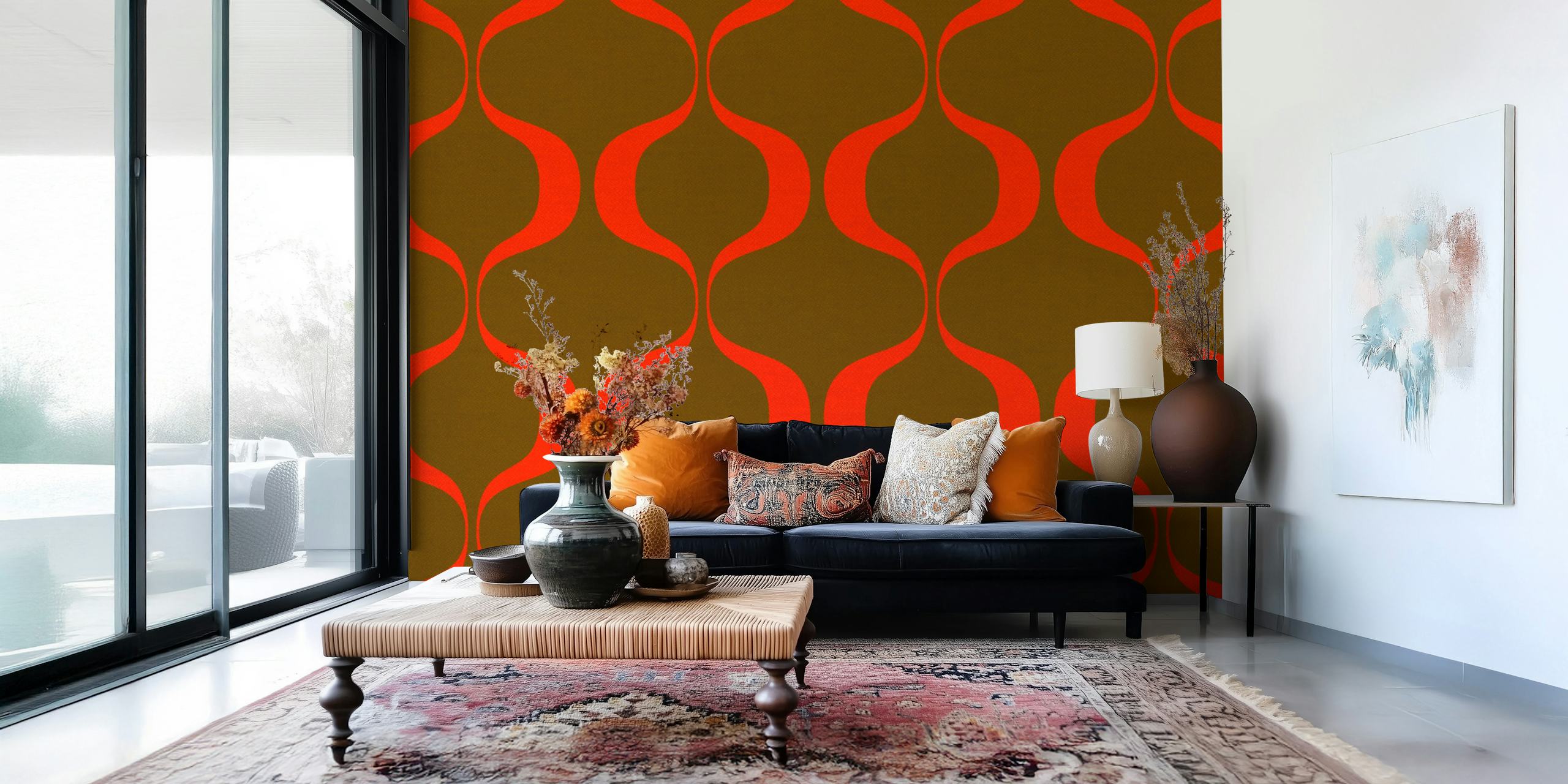 Retro orange und braun Wellenmuster Tapete