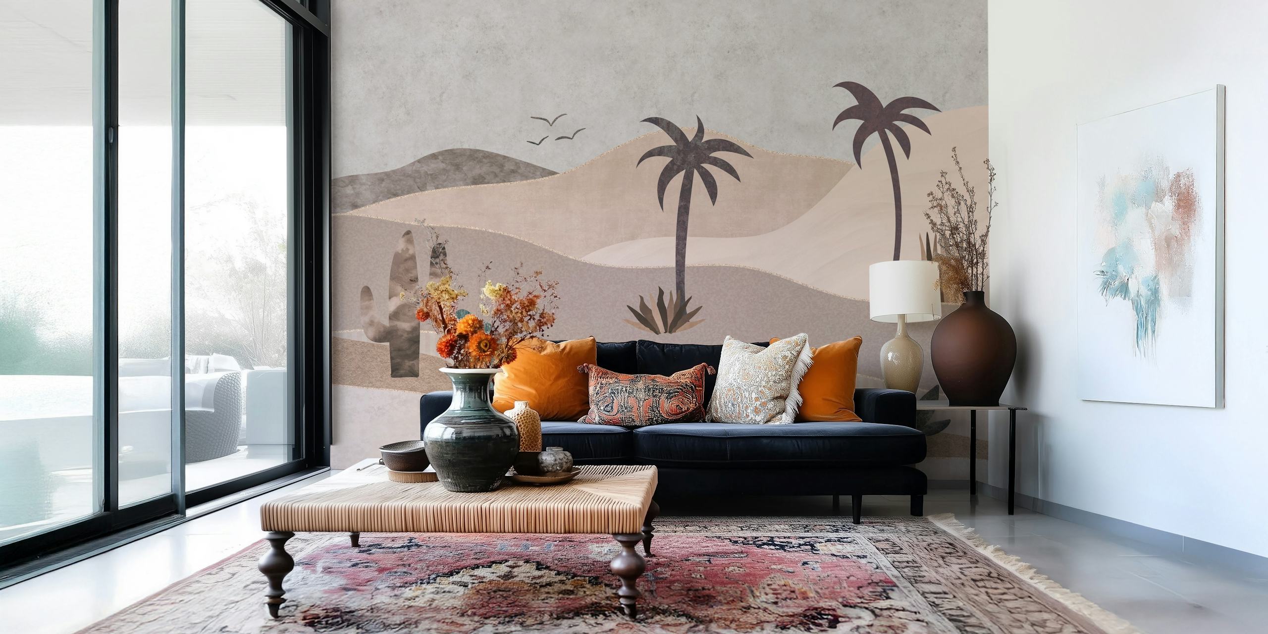 Abstract Desert Landscape Collage Art em um quarto