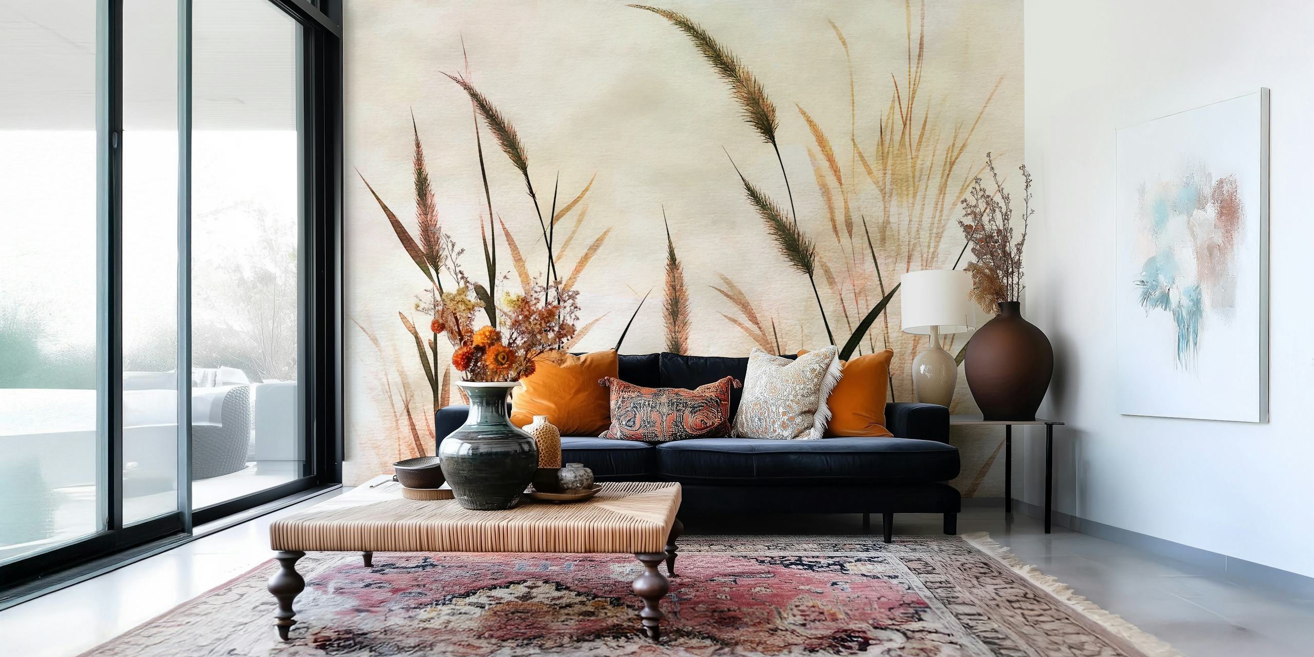 Watercolor grass field design with soft earth tones wallpaper