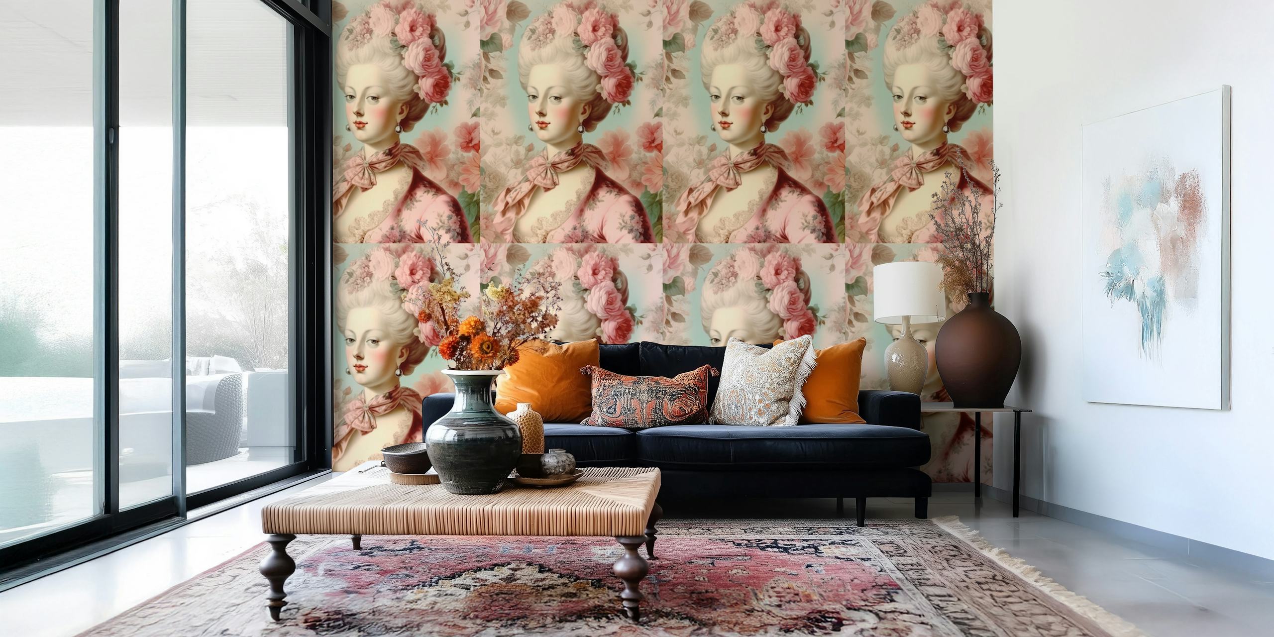 Marie-Antoinette papier peint portrait dans une pièce