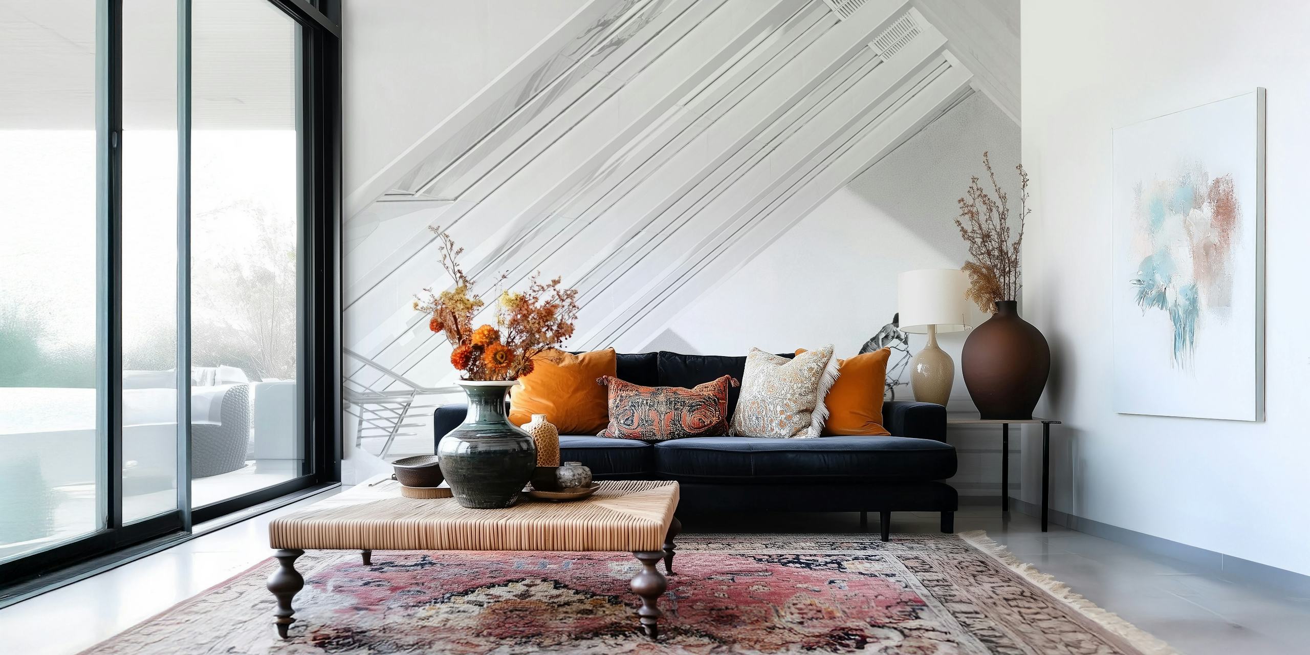 Bicycle art wallpaper in a modern room