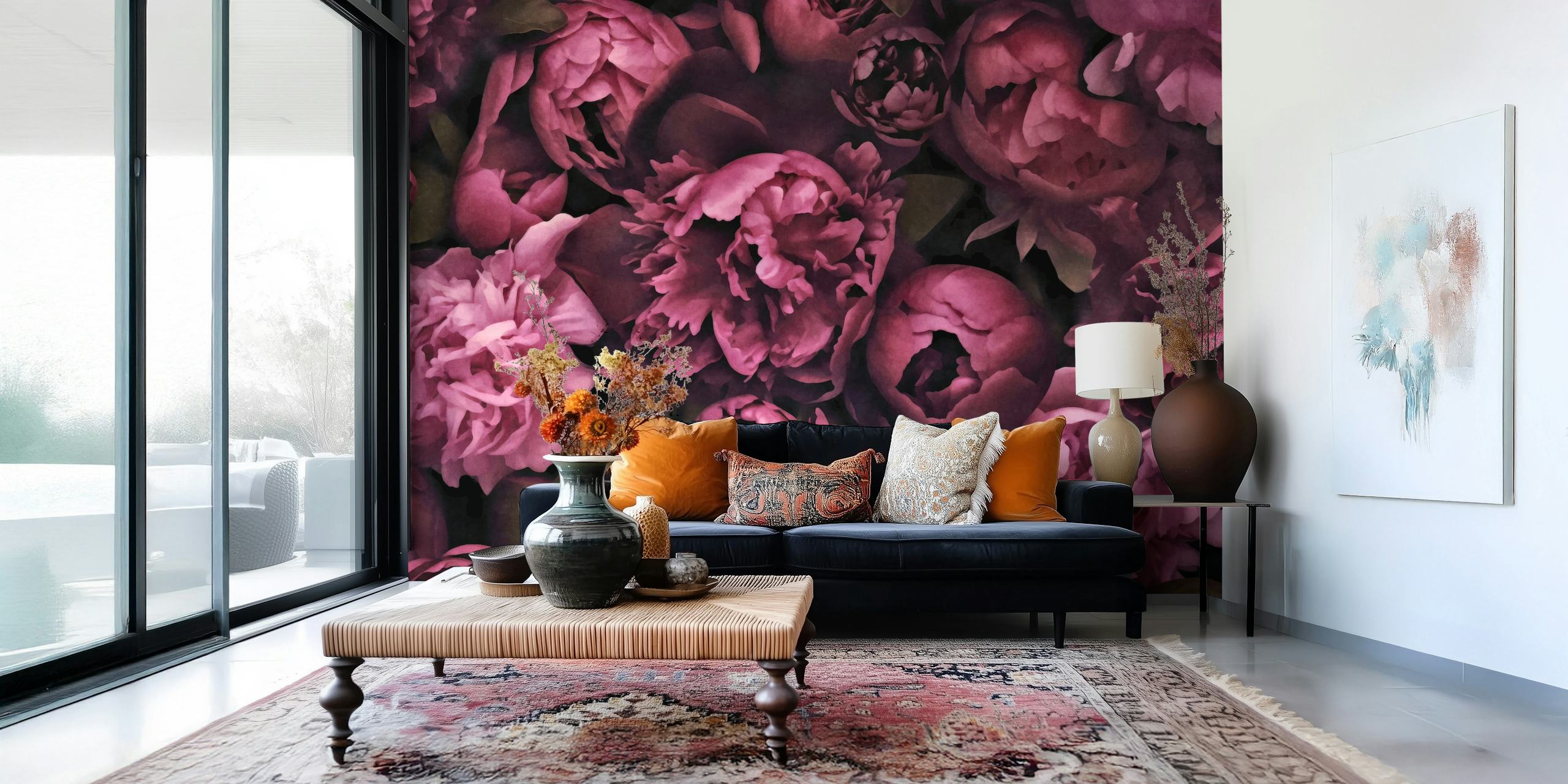 Moody mauve pink peonies i et rum
