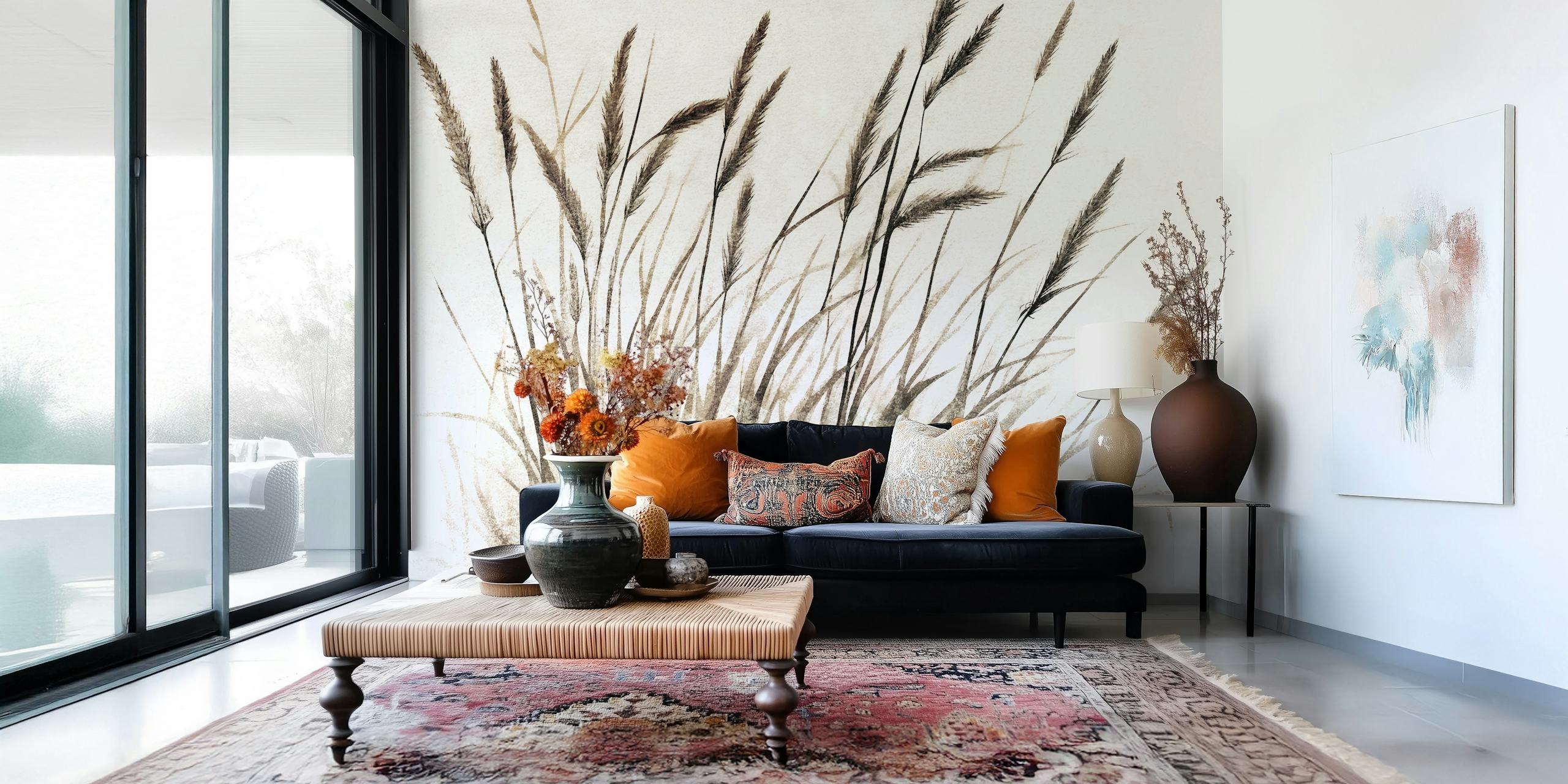 Papel pintado Pure Dry Grass Meadow en una habitación