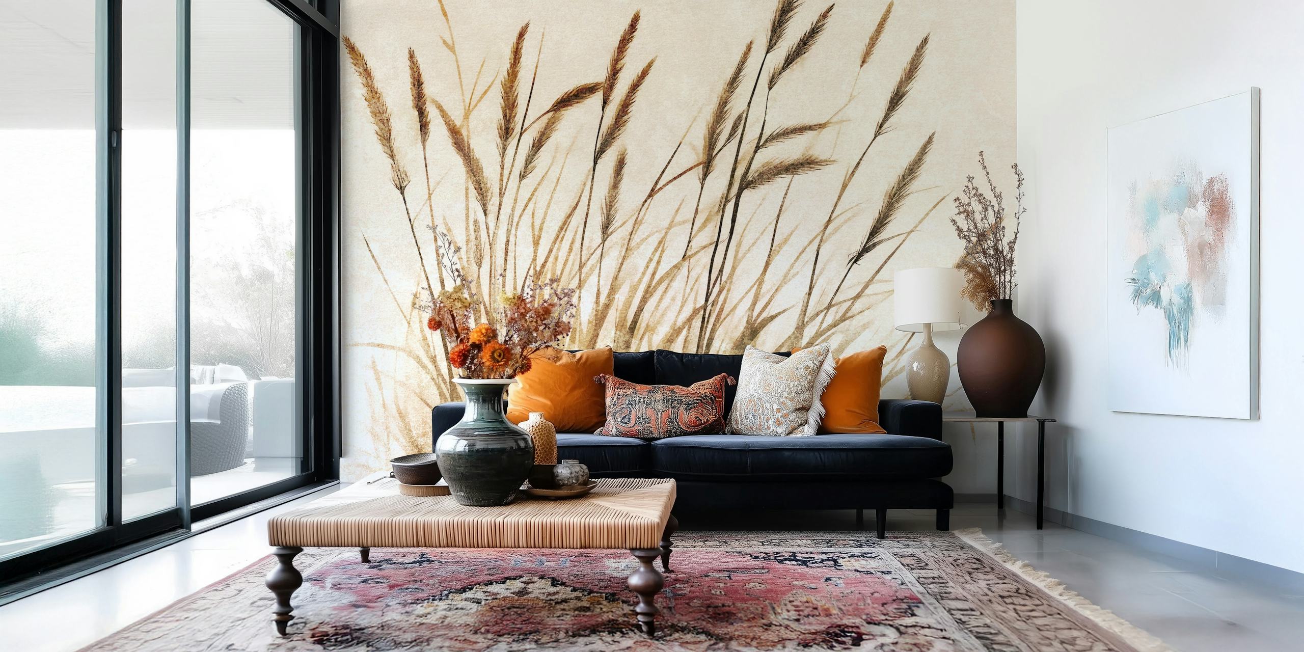 Brown and tan meadow grass illustration wallpaper