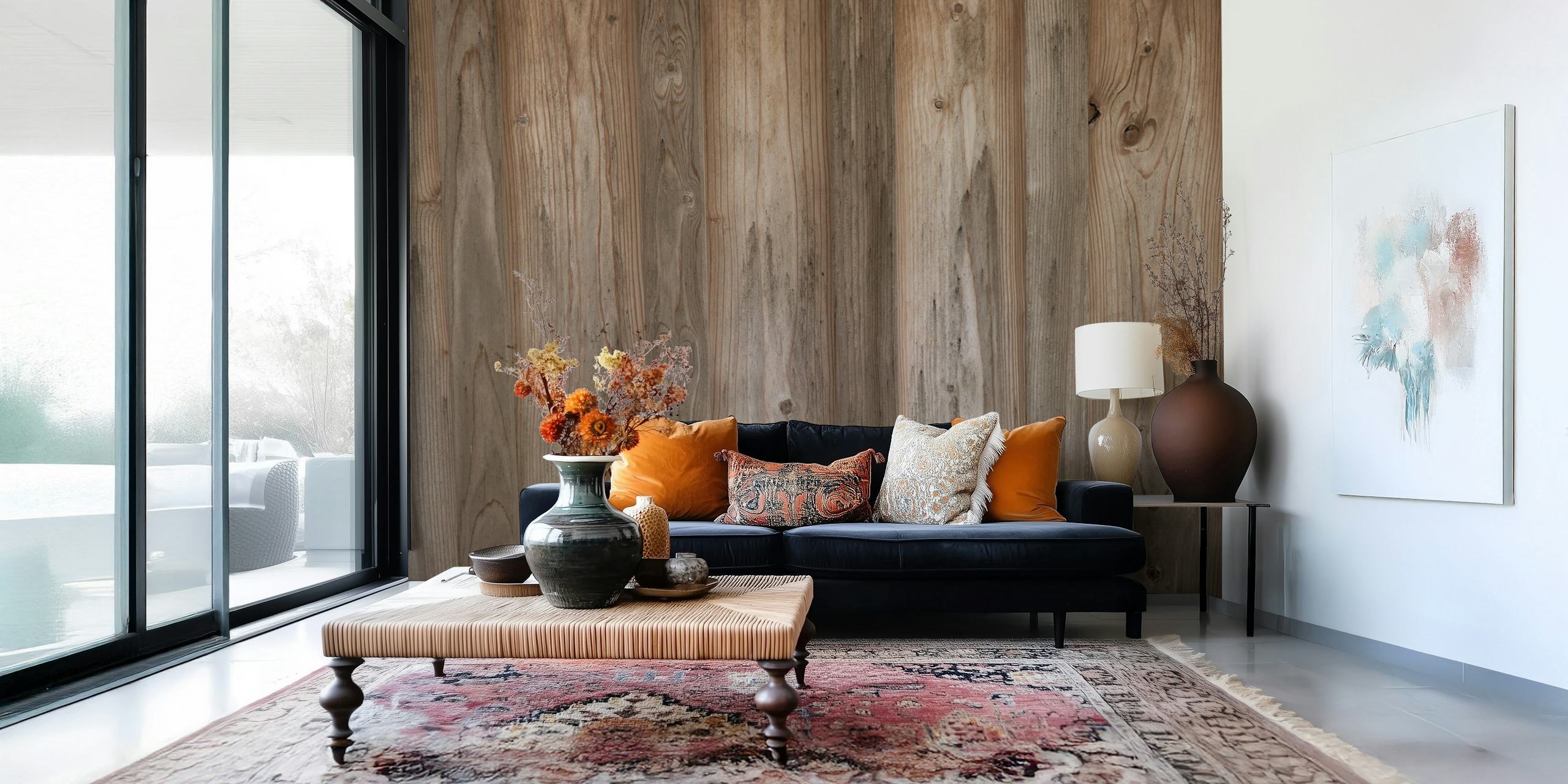 Papel pintado Rustic Wood Texture en una habitación