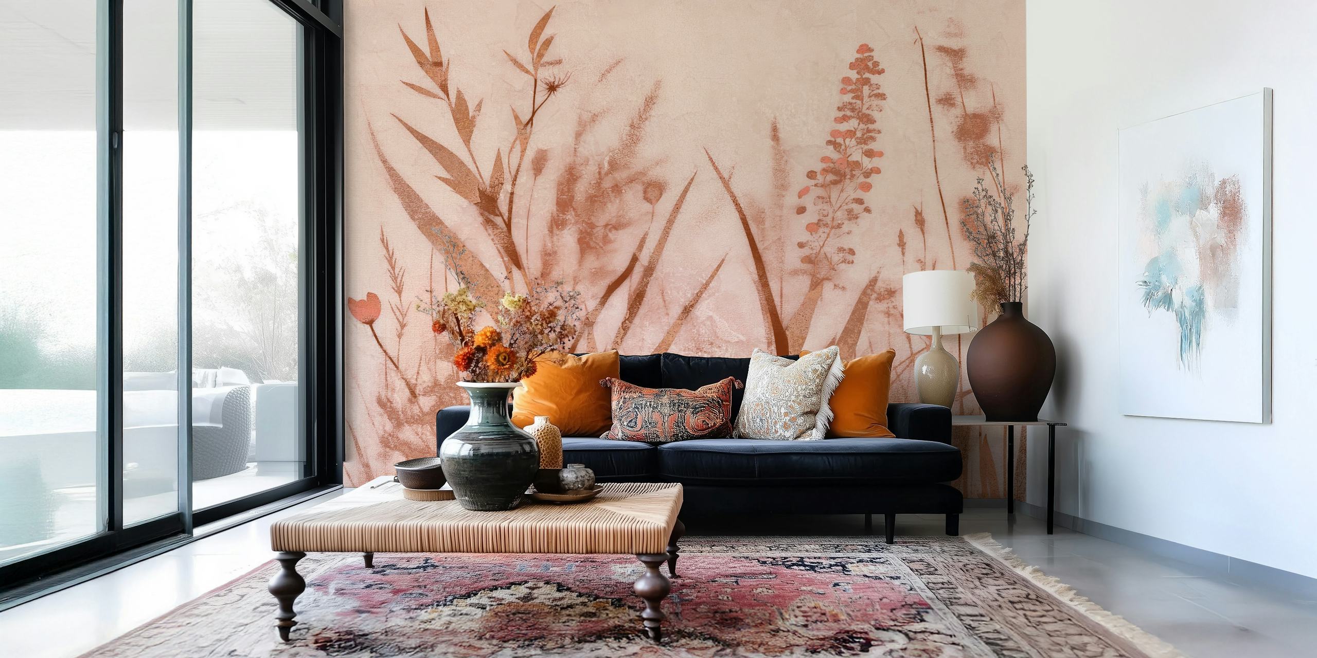 Japansk Wild Flower Meadow behang in een kamer