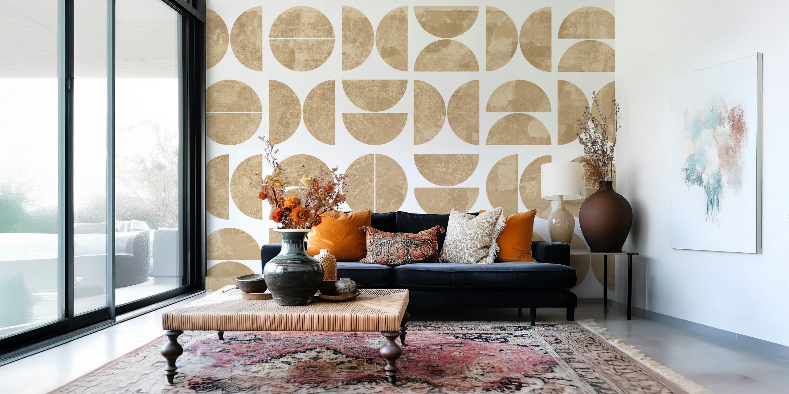 Neutral geometric patterns in soft beige tones wallpaper