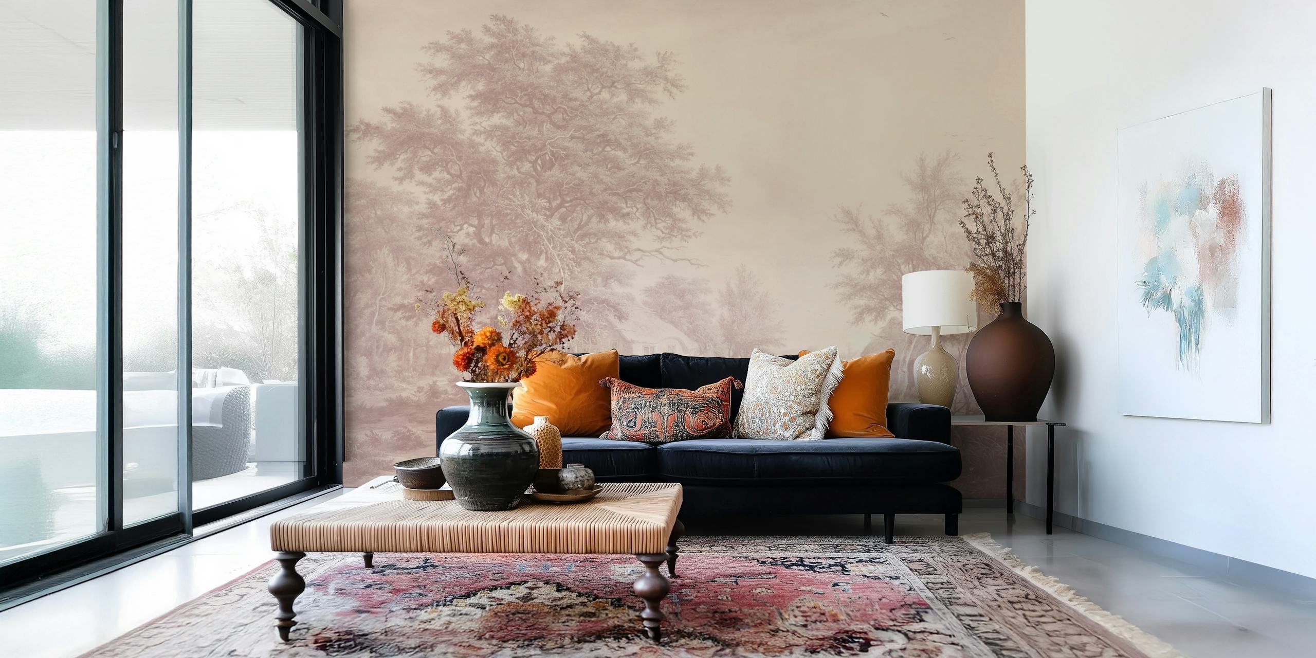 Papel de parede Painted Master Blush em um quarto