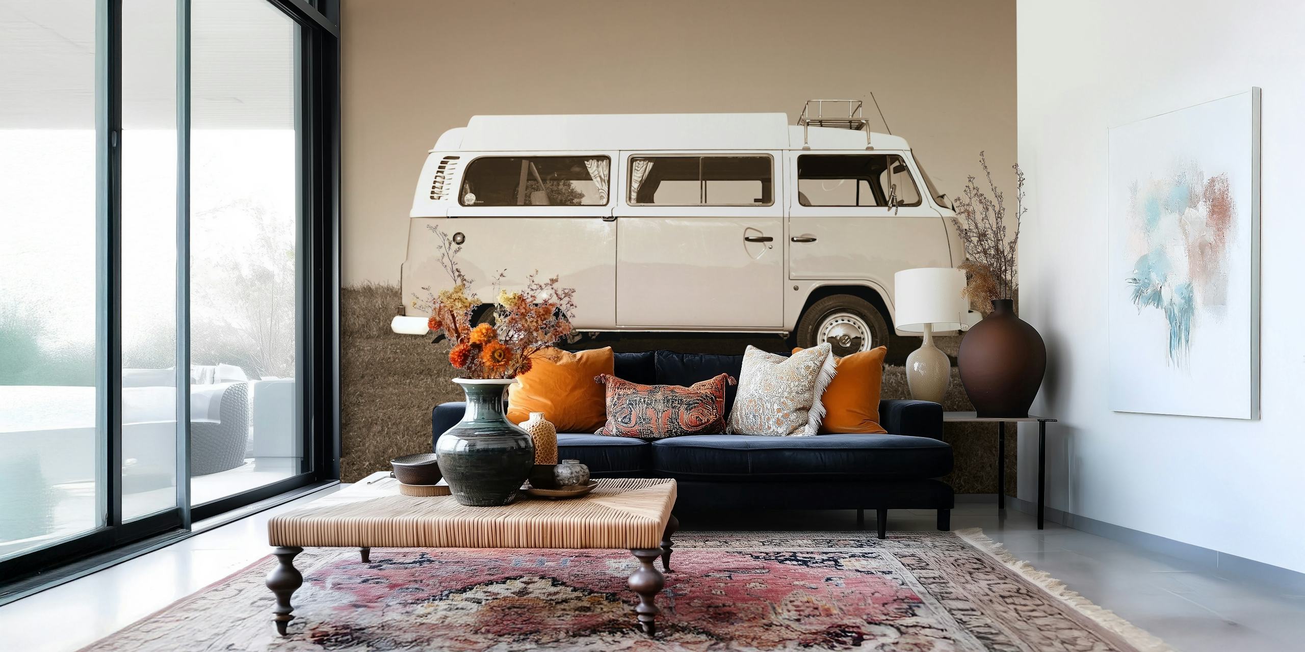 Vintage Volkswagen van wall mural in sepia tones