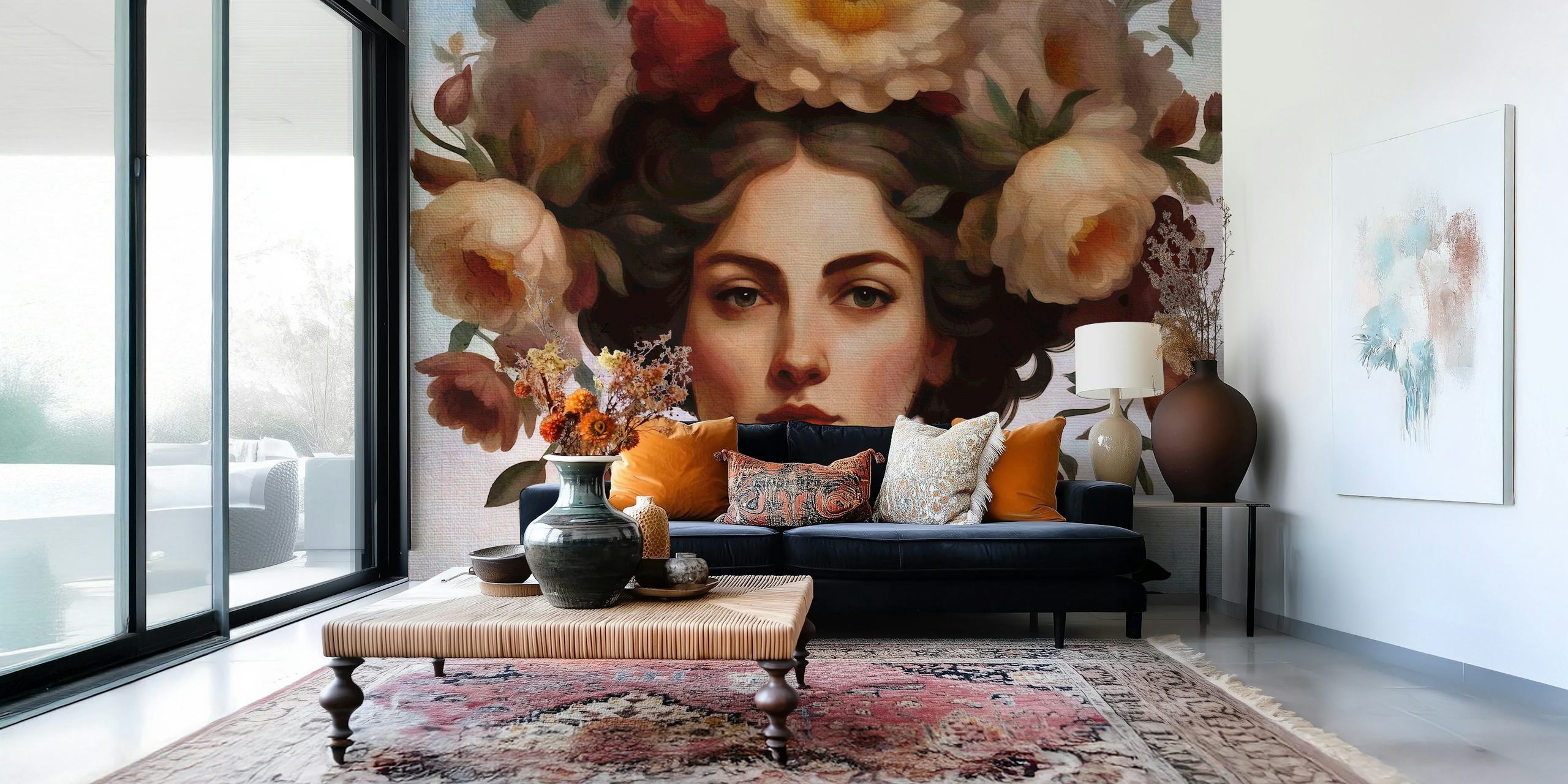 Vintage floral design in soft cream colors wallpaper